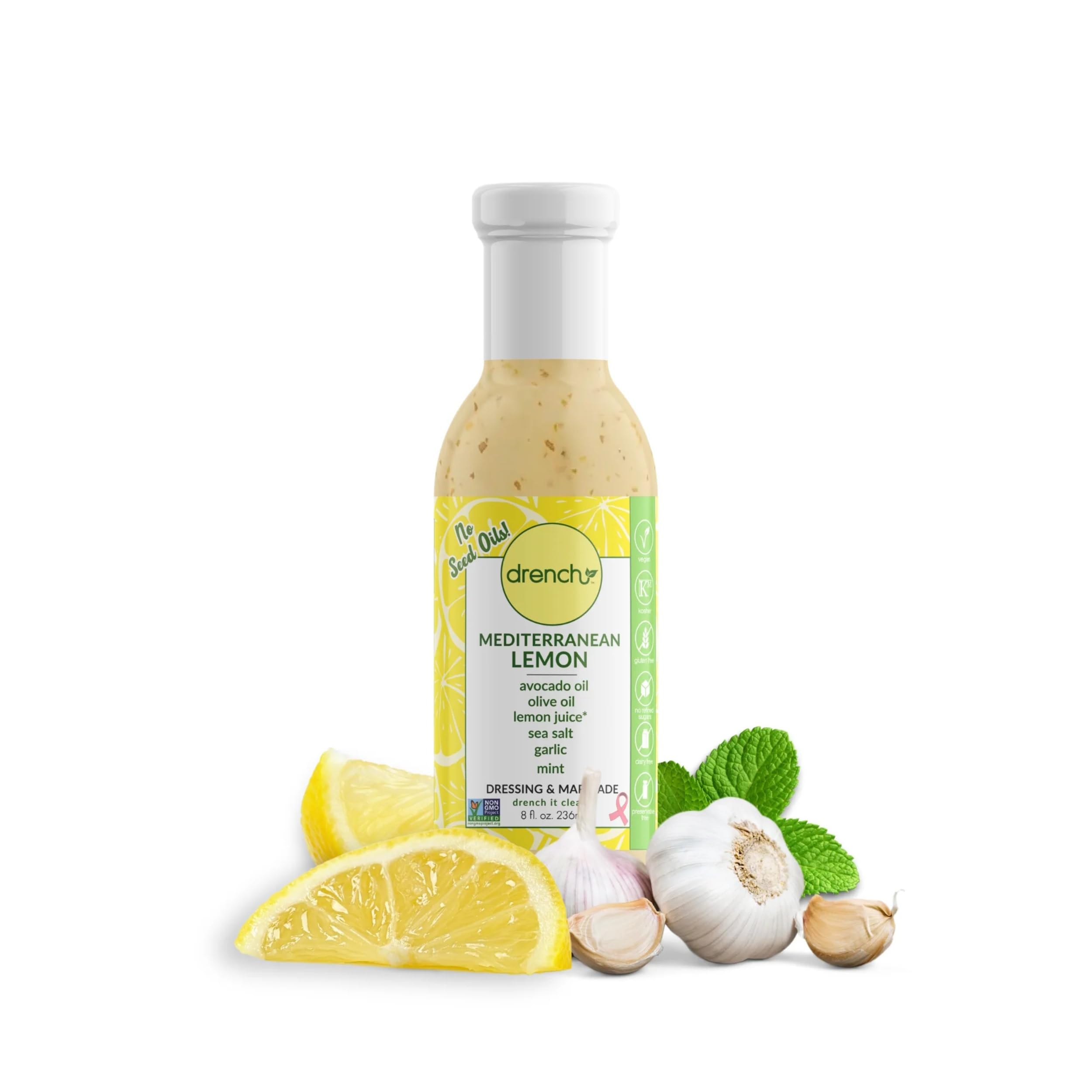 Drench Mediterranean Lemon Clean Dressing & Marinade, Gluten Free, No Seed Oil