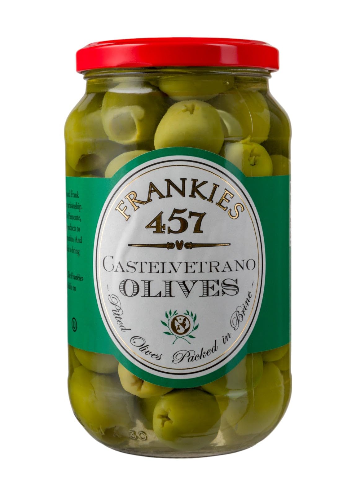 Frankies 457 Pitted Castelvetrano Olives - Authentic Sicilian - Premium Handpicked - Snacking-Aperitif-Cooking-Baking-Heart-Healthy-Product Of Italy - Great For Every Occasion - 19 oz Jar