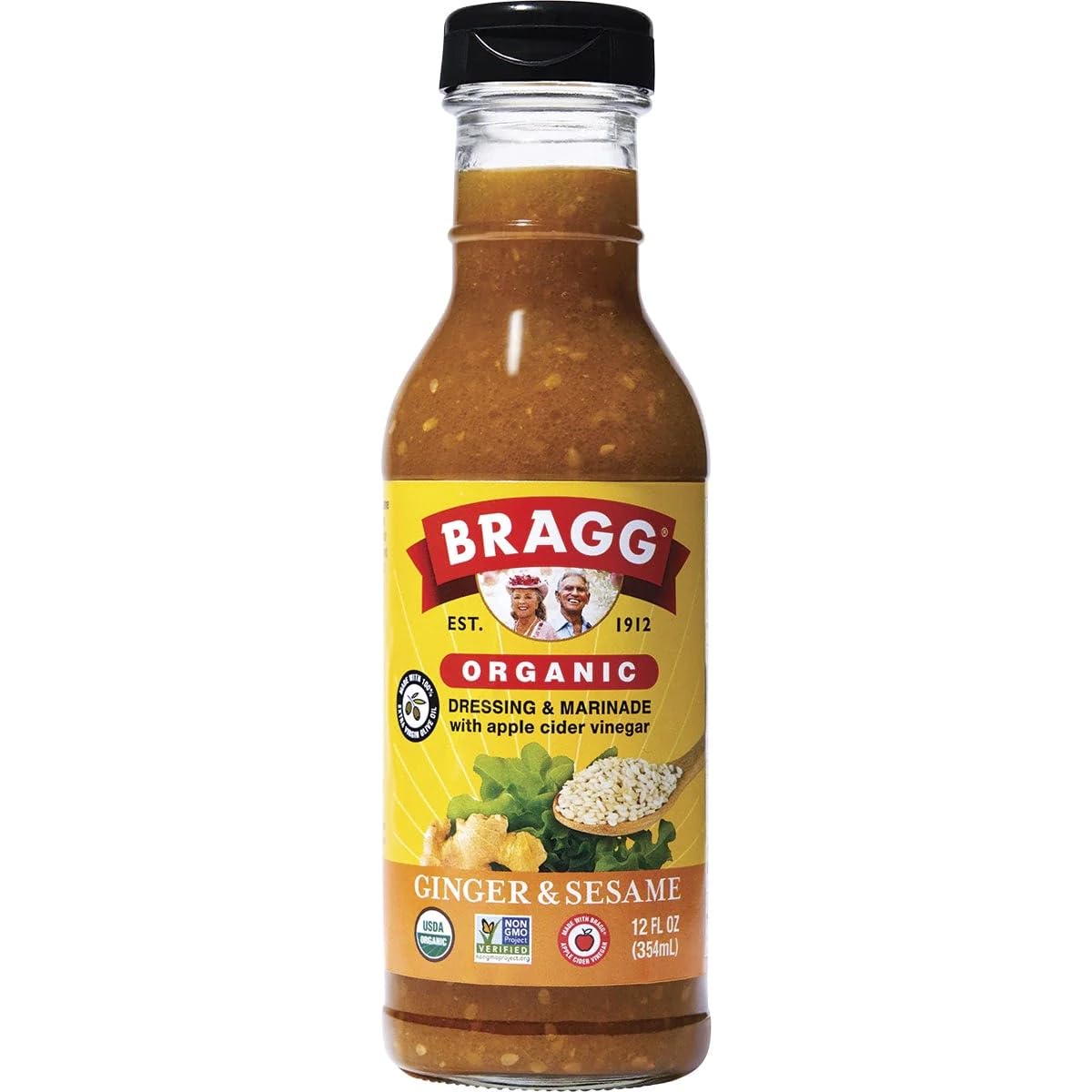 Bragg Organic Salad Dressing and Marinade - 12 fl oz | Ginger and Sesame - Gluten-Free Dressing with Bragg Apple Cider Vinegar