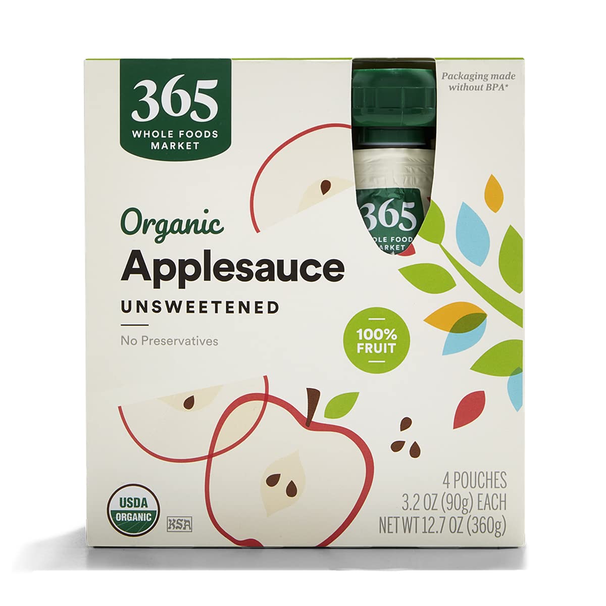 Organic Unsweetened Applesauce Pouches, 3.2 Ounce (Pack of 4)