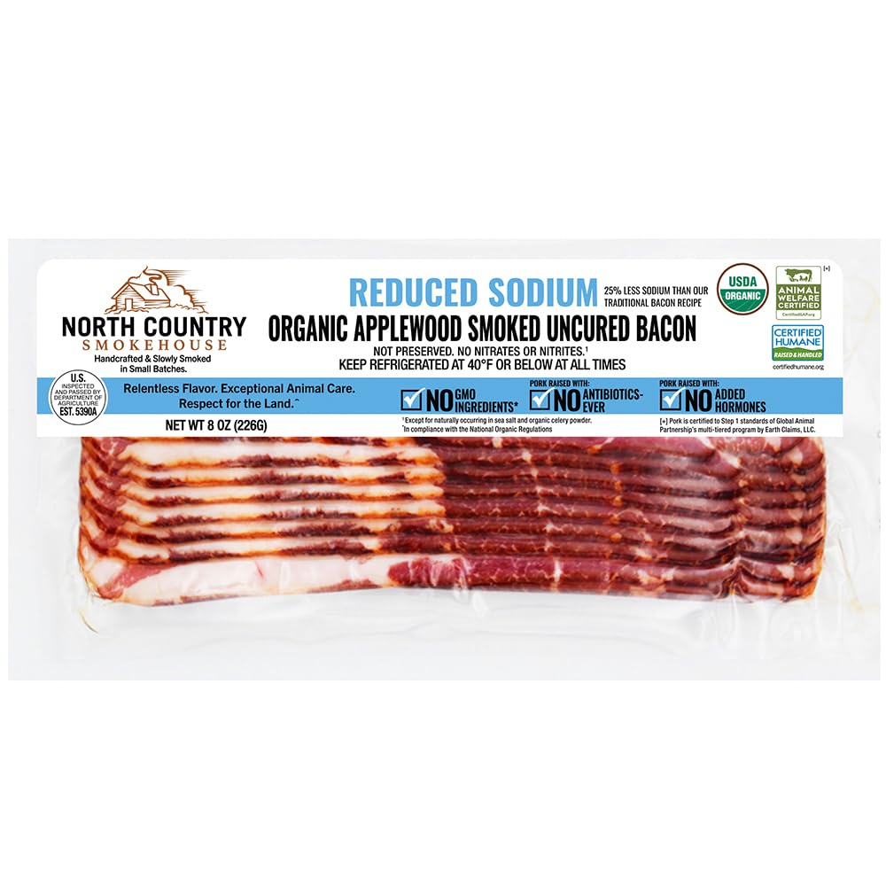 Organic Reduced Sodium Applewood Smoked Uncured Bacon, 8 Ounce