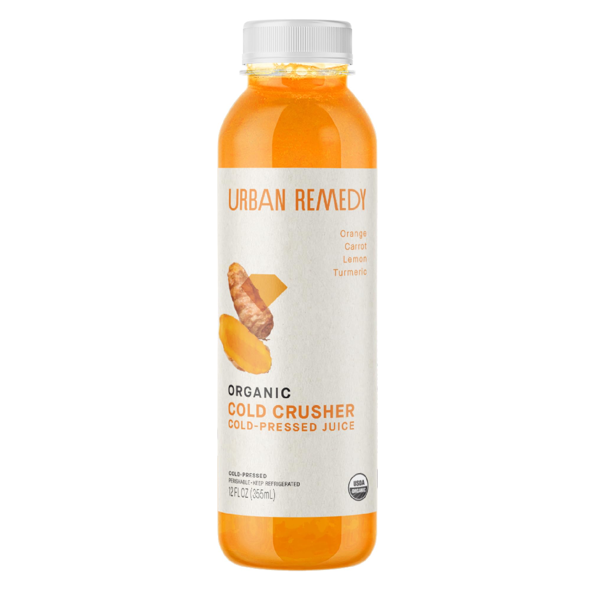 Urban Remedy Cold Crusher Organic Juice, Cold-Pressed, 12 fl oz | Orange, Carrot, Lemon & Turmeric Blend, Immune Support, Organic, Non-GMO, Gluten-Free, Dairy-Free, Ready-to-Drink