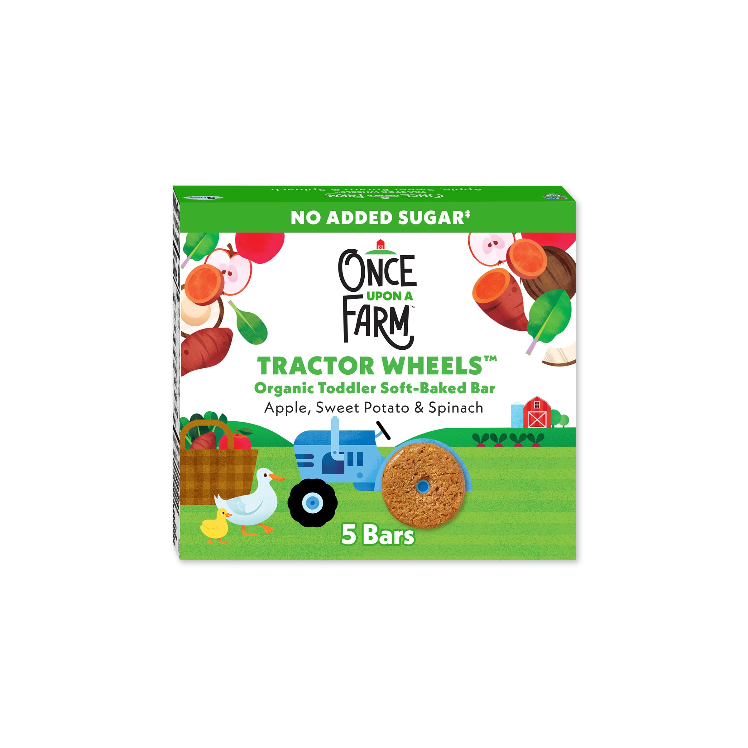 Once Upon a Farm Organic Tractor Wheels Toddler Bar, Apple, Sweet Potato & Spinach