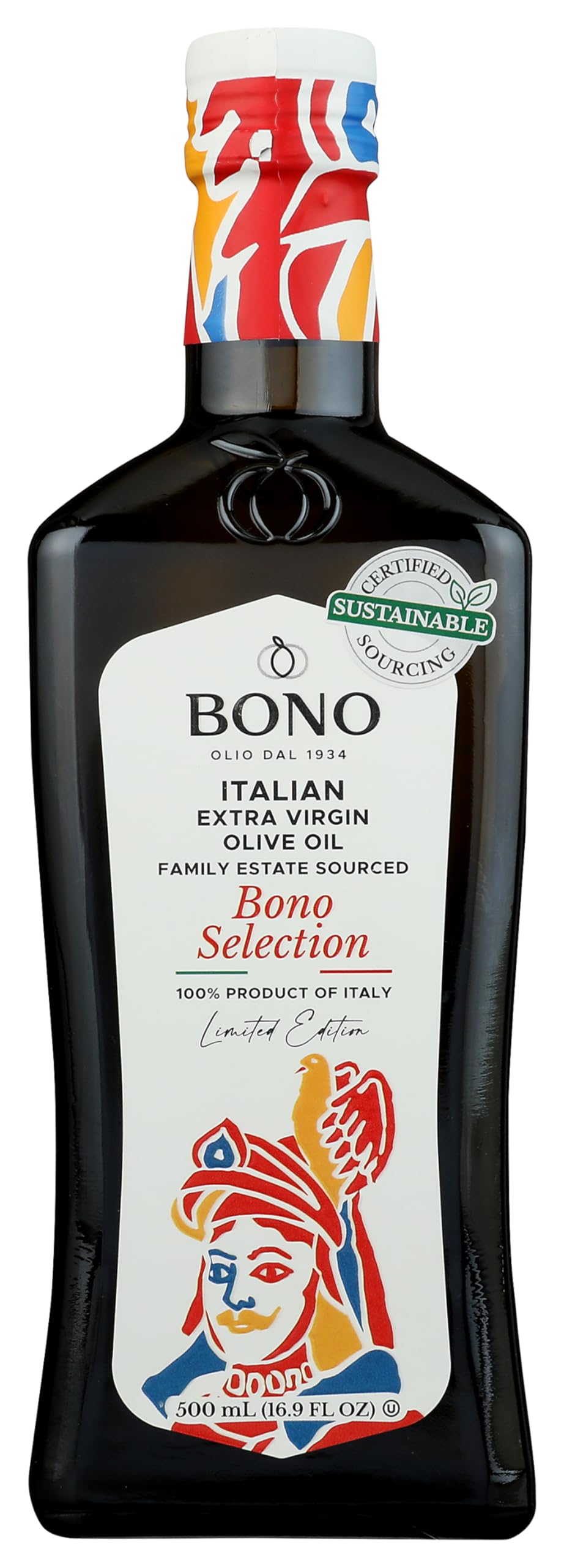 BONO Italian Family Estate Sourced Extra Virgin Olive Oil, 16.9 Fl Oz– Cold Extracted EVOO from Sicily, Italy – Arbequina, Arbosana, Biancolilla & Cerasuola Olives – Non-GMO Project Verified