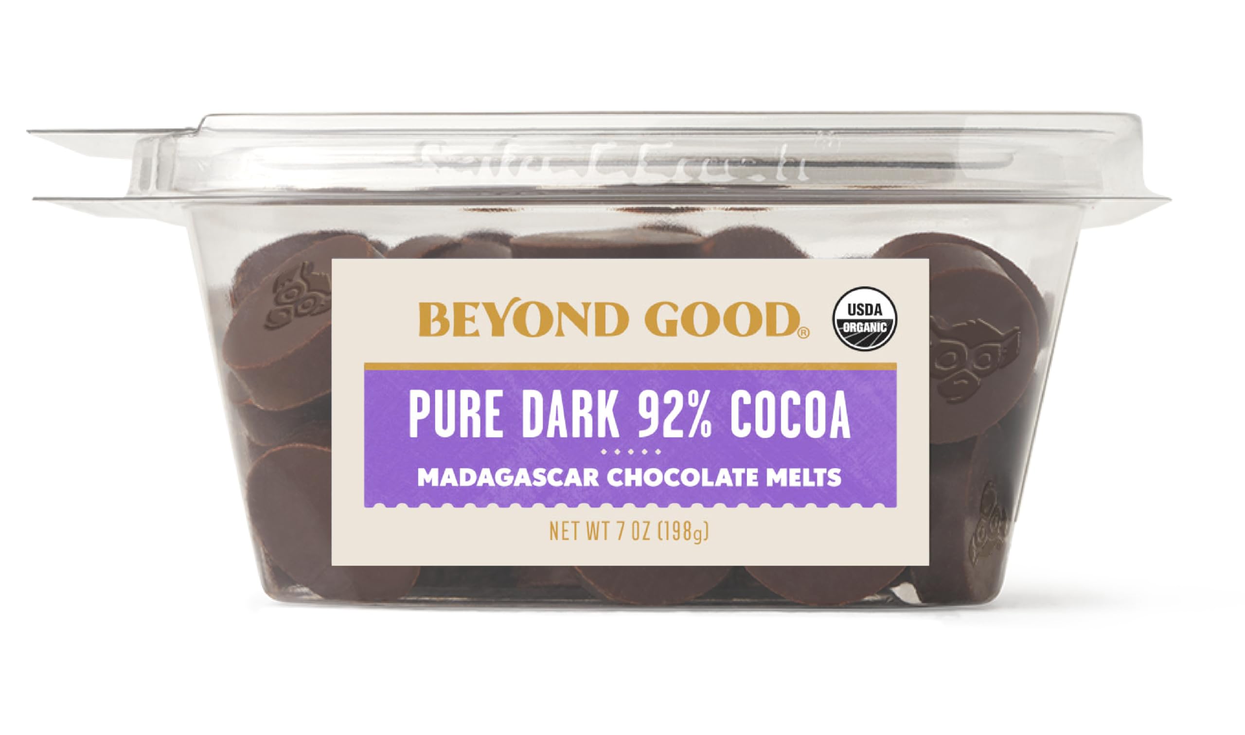 Beyond Good Chocolate | 92% Pure Dark Chocolate Melts, 7oz Pack | USDA Organic, Direct Trade, Vegan, Kosher, Non-GMO | Single Origin Uganda Chocolate Perfect for Snacking or Baking