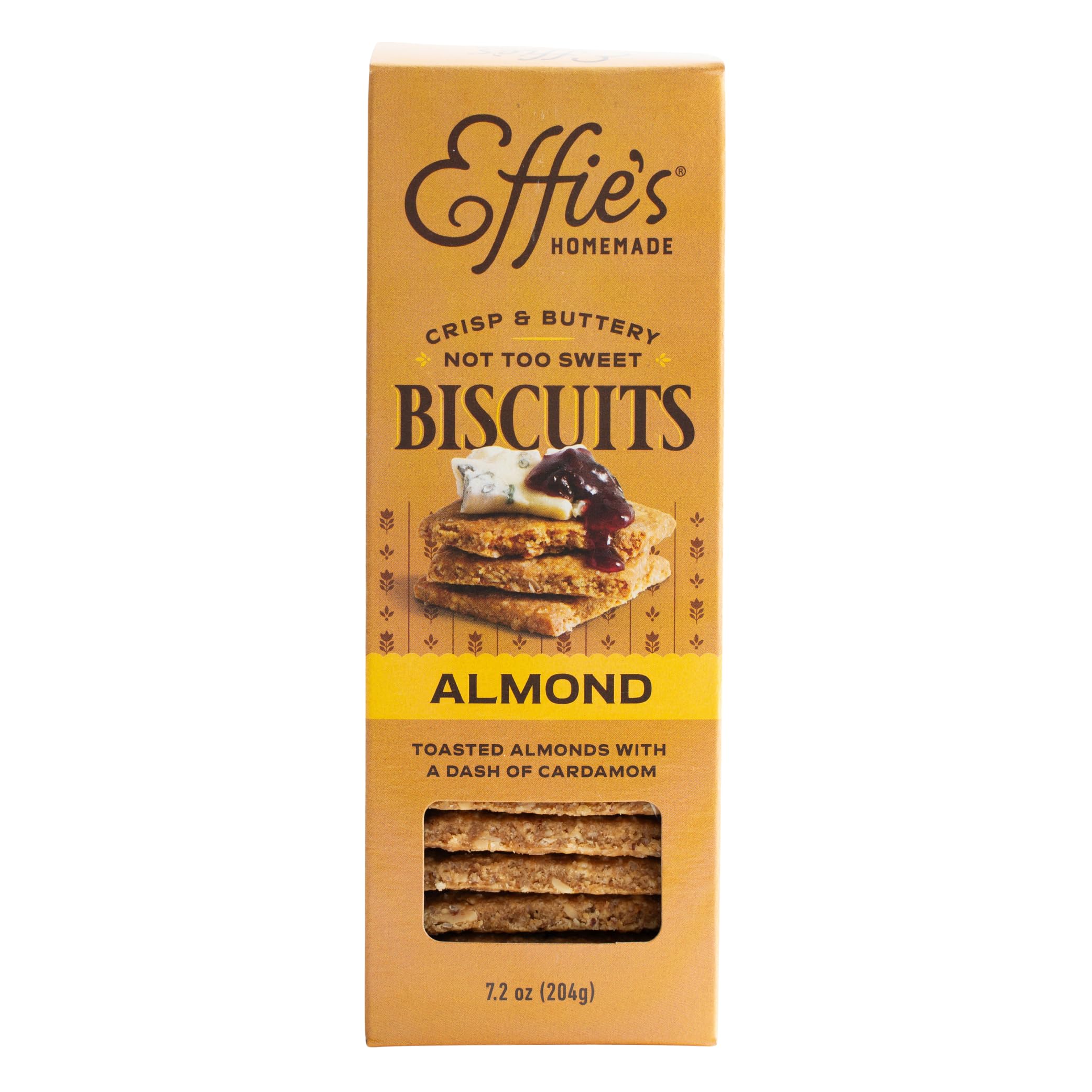 Effie's Homemade Almond Biscuits, Buttery Nutty Oatcake Crackers, 1 Pack | Buttery almond oat biscuits, perfect with coffee, cheese, fruit or on their own, all natural, single box