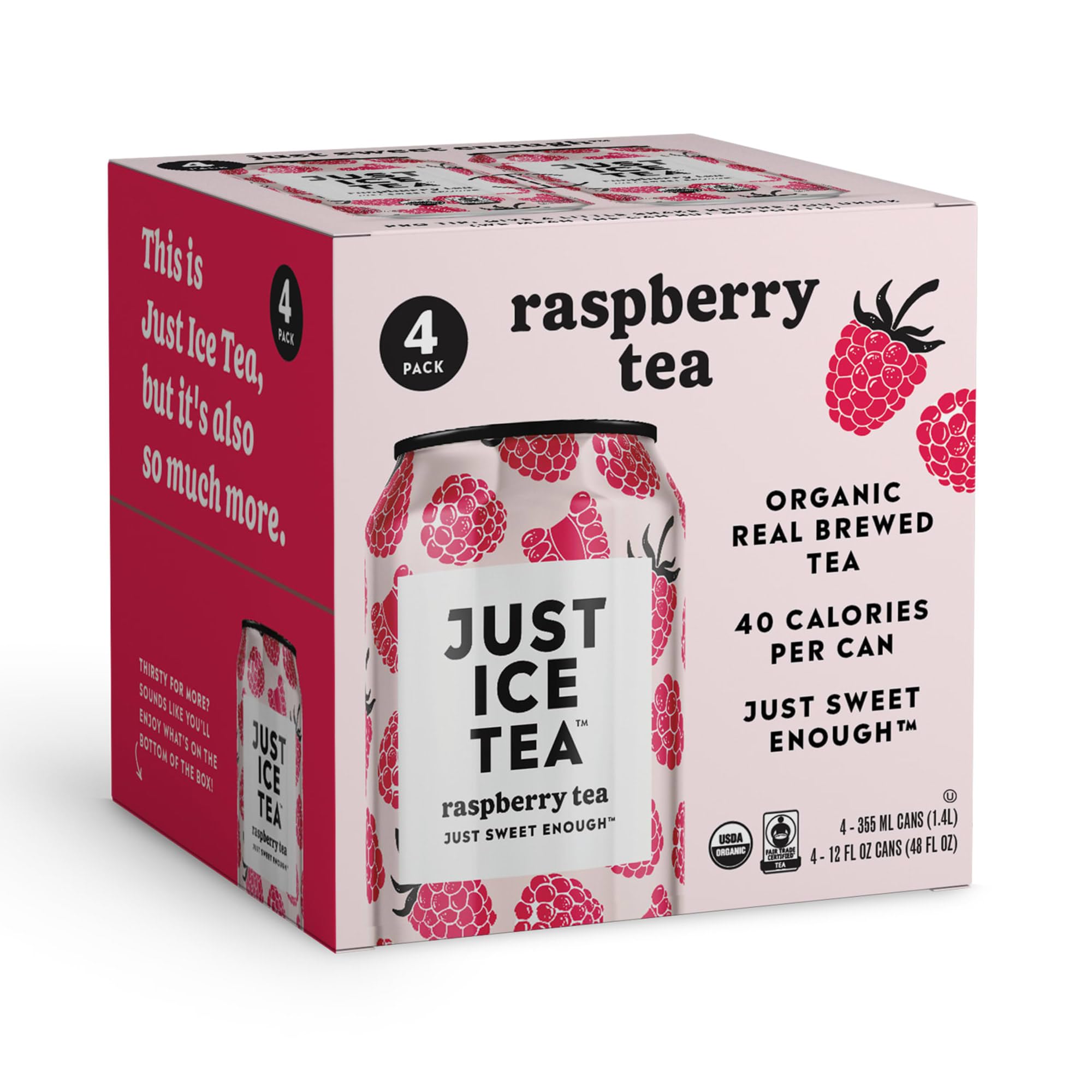 Just Ice Tea Organic Raspberry Black Tea 4 Pack, 12 Fl Oz