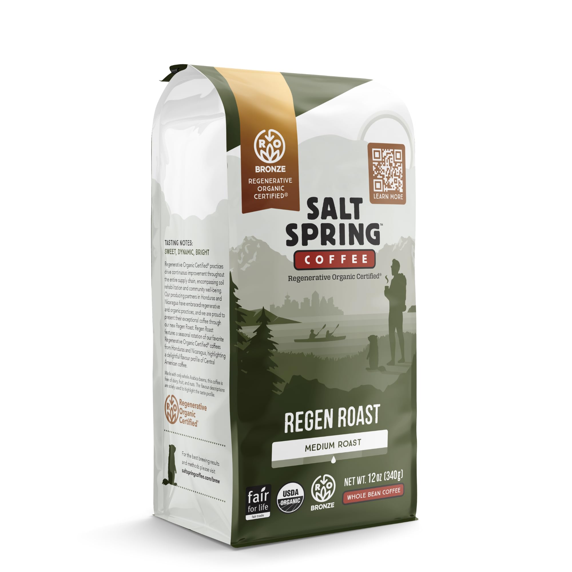 Salt Spring Coffee - Regen Roast Whole Bean Coffee, Regenerative Organic Certified, Organic, Fair Trade Coffee (Medium Roast, 12oz)