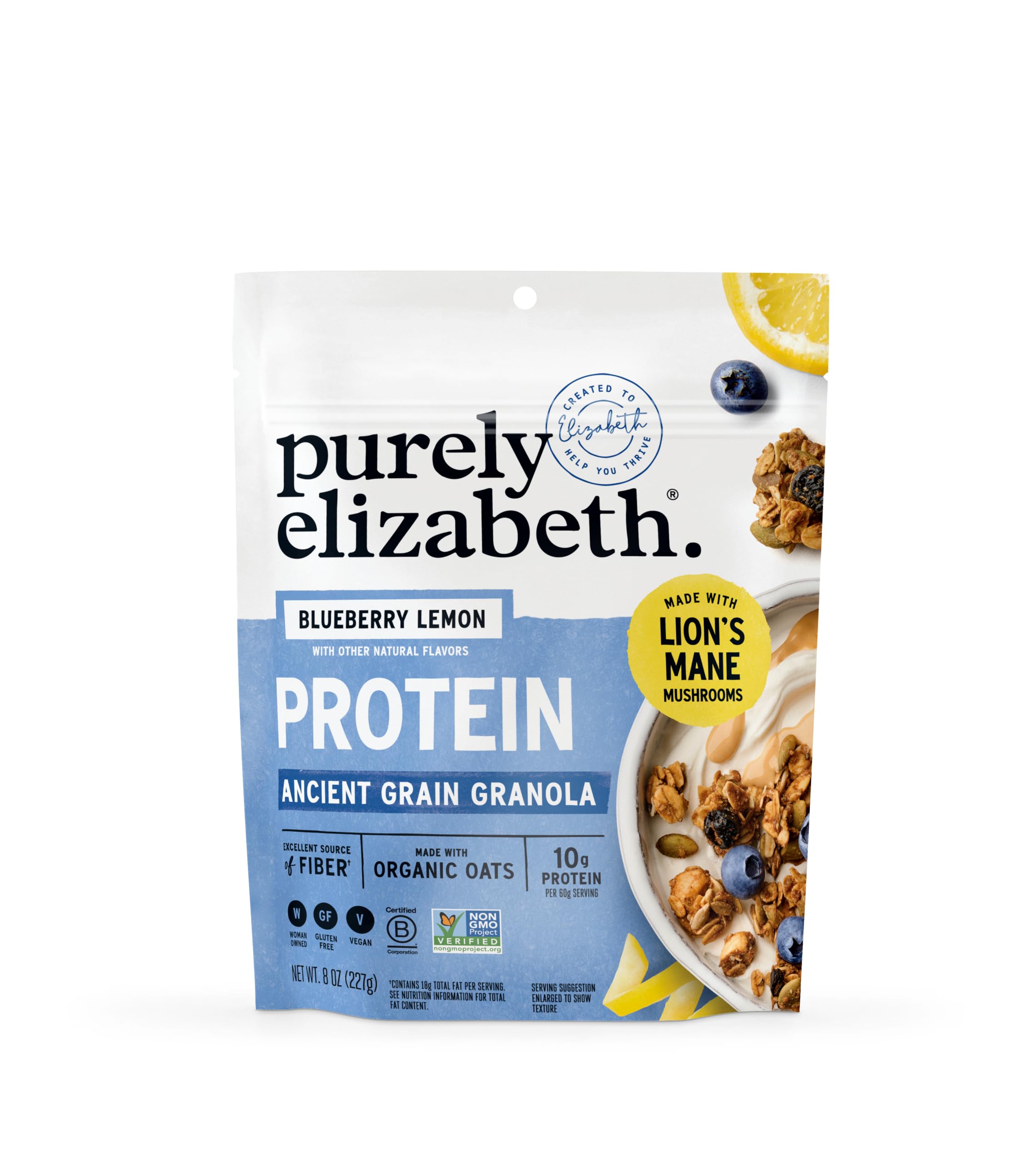 Purely Elizabeth, Protein Granola, Blueberry Lemon, 8oz Bag
