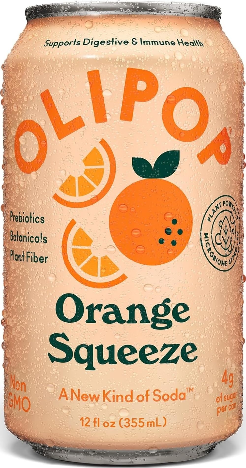 OLIPOP - Orange Squeeze Sparkling Tonic, Healthy Soda, Prebiotic Soft Drink, Aids Digestive Health & Immune Health, With Vitamin C & Plant Fiber, Caffeine Free, Low Calorie, Low Sugar 12 oz