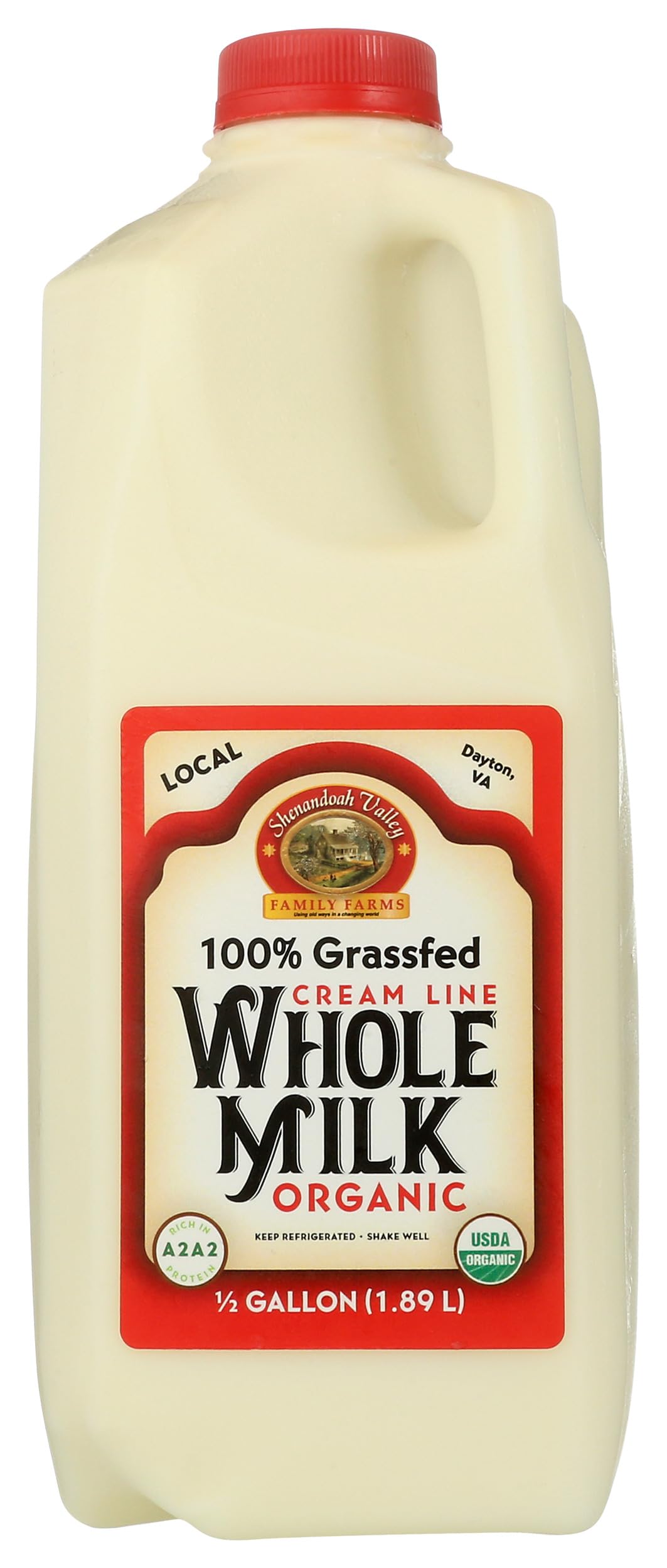 Shenandoah Valley Family Farms Organic A2A2 Grass Fed Milk, 0.5 GL