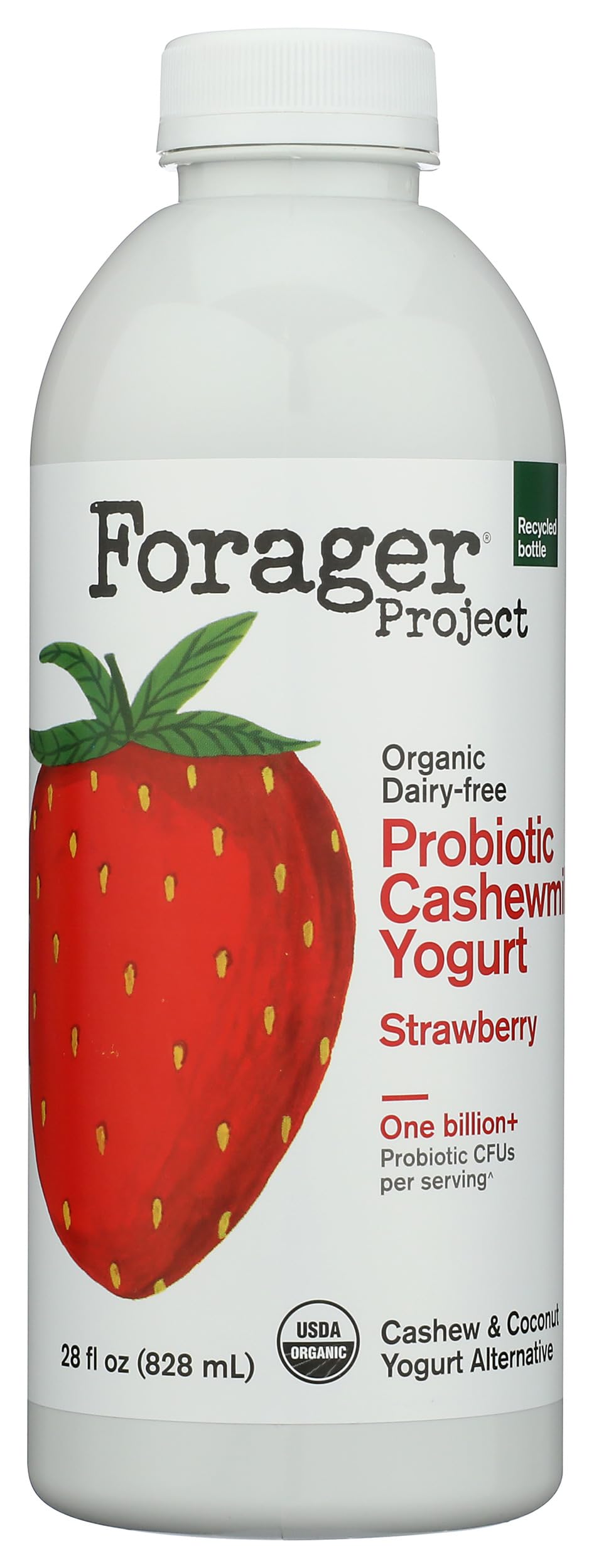 Forager Project Organic Strawberry Cashew Kefir Style Drink, 28 fl oz | Real strawberries. Live active probiotic cultures, dairy-free. No gums or oils. Family multi-serve