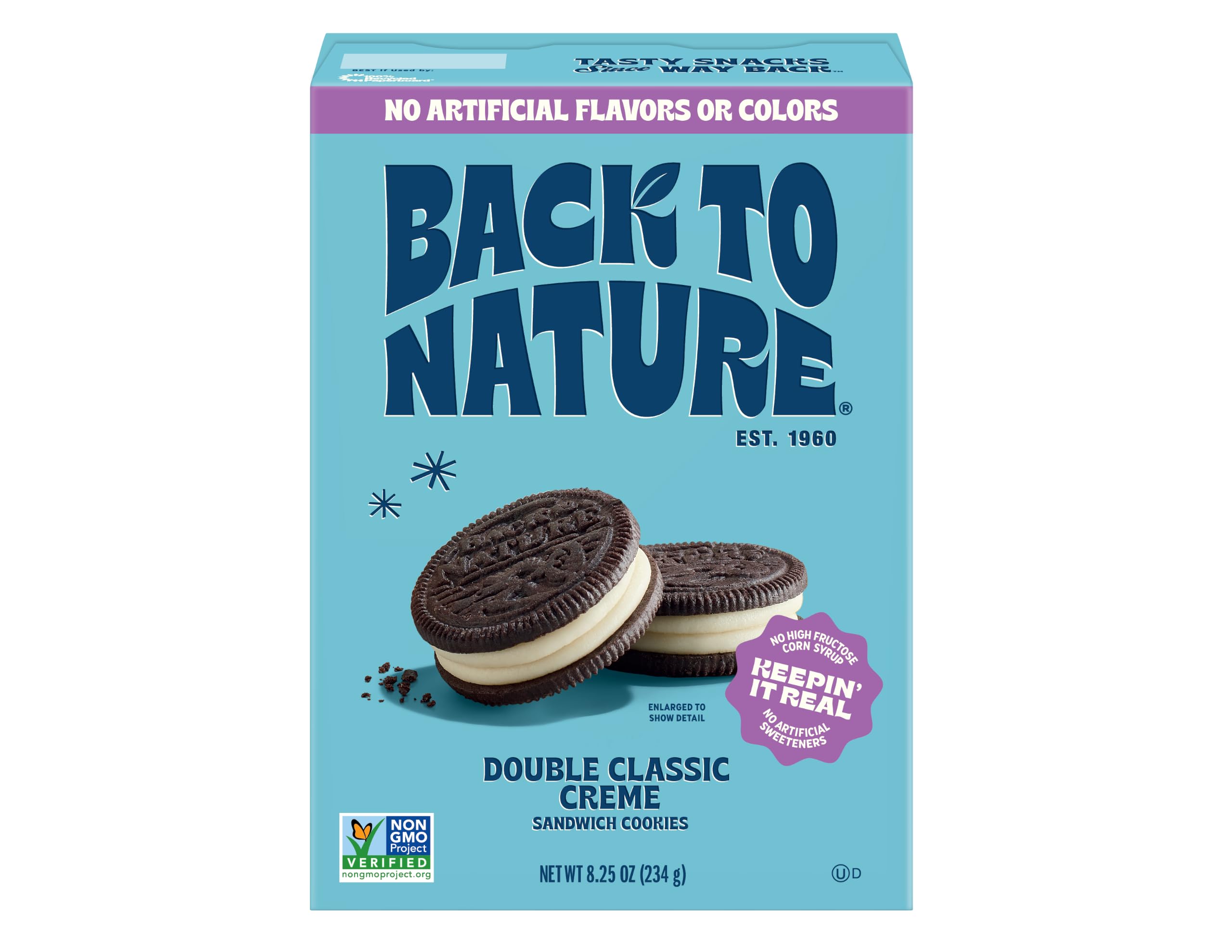 Back to Nature Double Classic Creme Sandwich Cookies, Plant Based Snack 1pk | Kosher, No Dairy Added, Plant Based, Wheat Flour, Non GMO No High Fructose Corn Syrup No Artificials, Wholesome Snacks 8.25oz