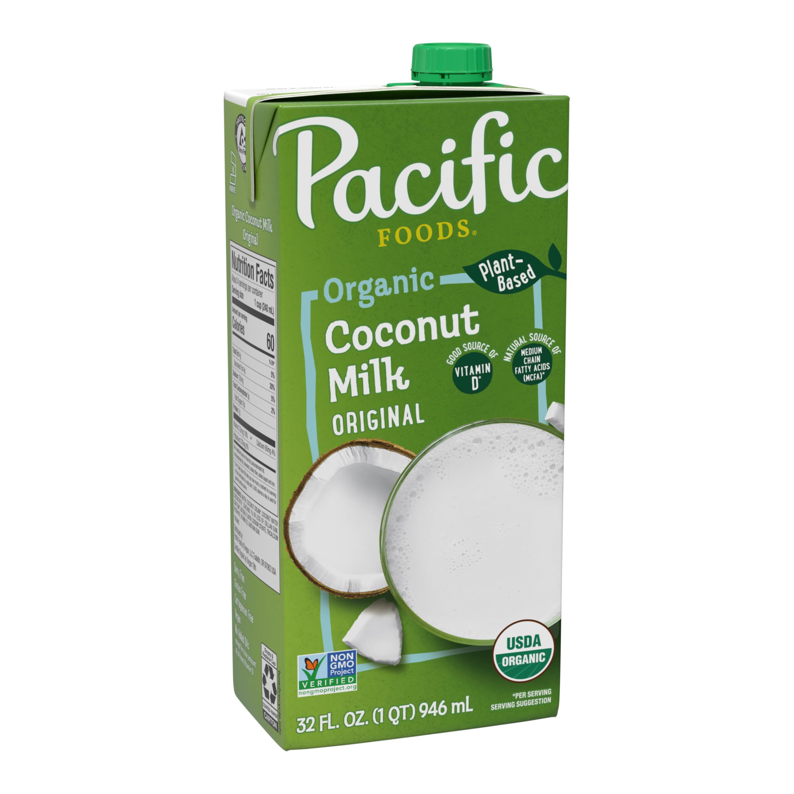 Pacific Foods Organic Coconut Milk, Plant Based Milk, 32 oz Carton