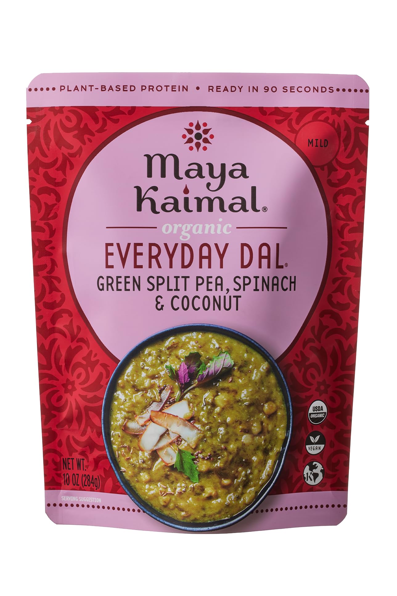 MAYA KAIMAL Organic Green Split Peas, Spinach & Coconut Everyday Dal, 10 OZ | Organic, Ready to Eat