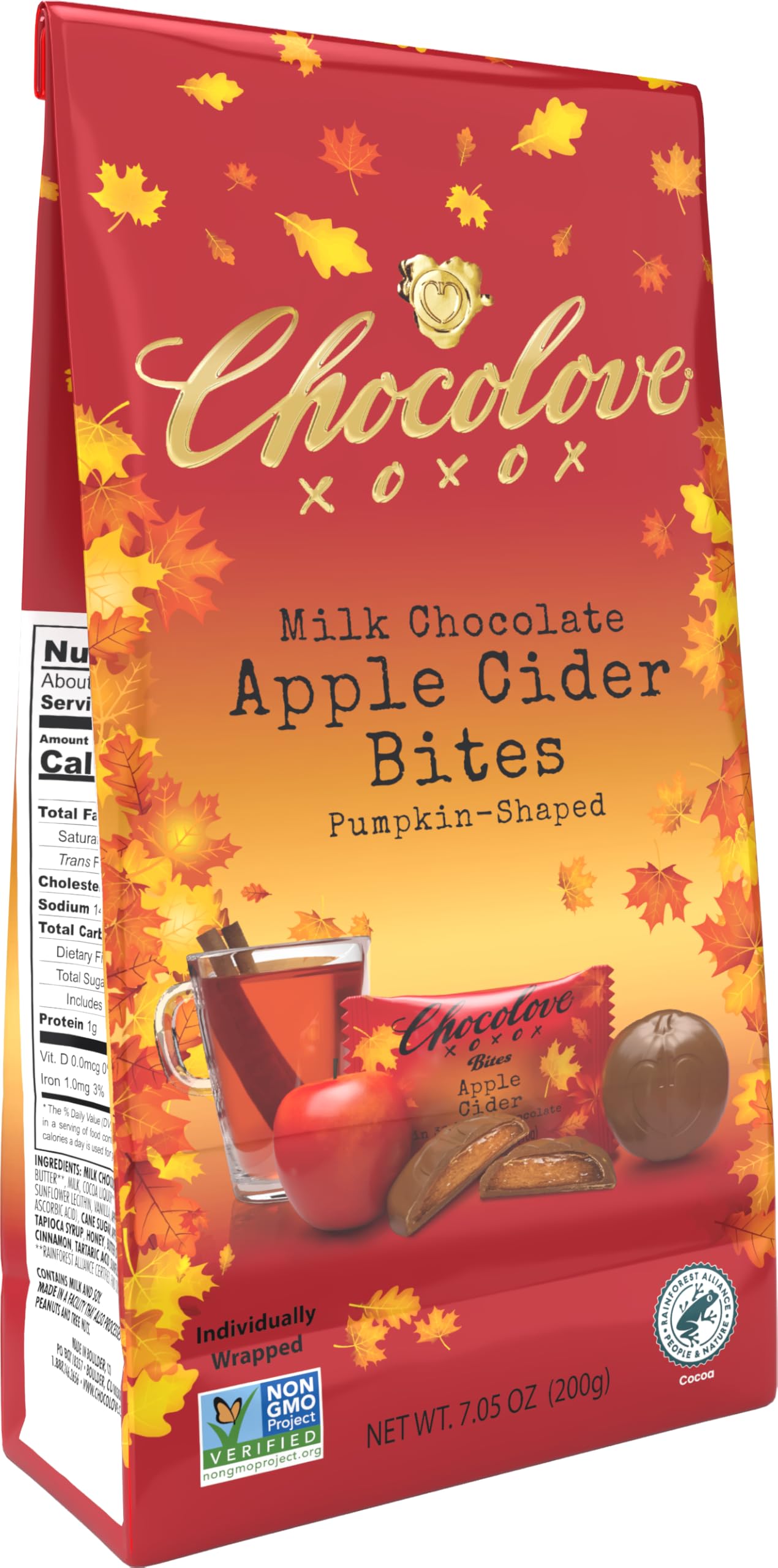 Chocolove Apple Cider In Milk Chocolate Bites, 33% Cocoa | Non GMO, Rainforest Alliance Certified Cocoa, Certified Kosher | 7.05 oz Per Pack