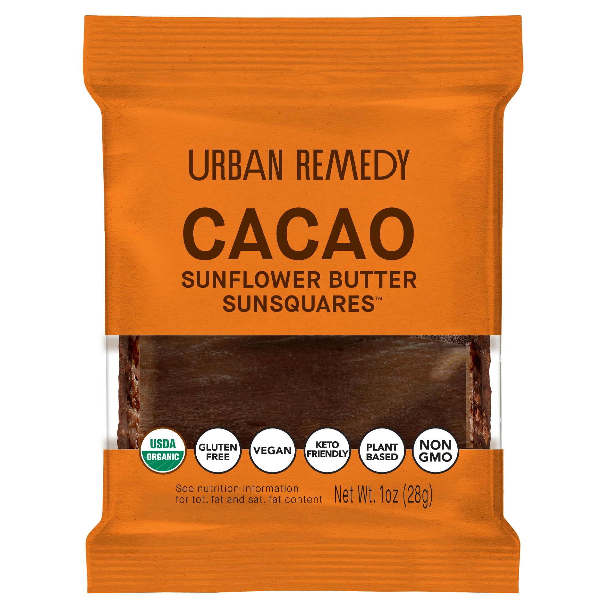 Urban Remedy Organic SunSquare Sunflower Butter Cacao, 1 oz | Nut-Free Chocolate Snack With Coconut Sugar & Cacao, Clean Ingredients, Gluten-Free, Dairy-Free, 190 Calories