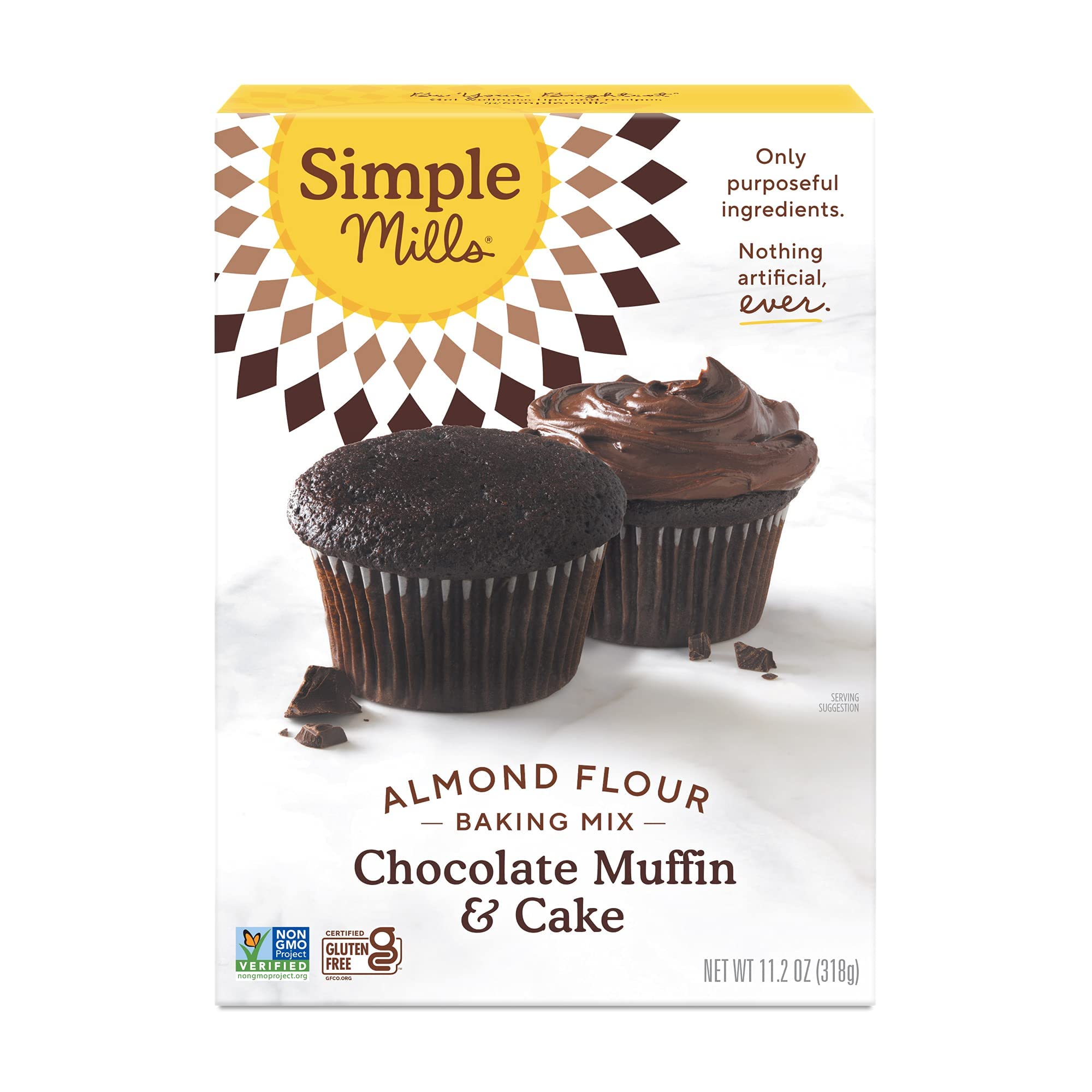 Simple Mills Almond Flour Chocolate Cupcake & Cake Mix, 1pk, 11.2 oz | Makes 12 Chocolate Cupcakes or One 8 Inch Round Cake, Certified Gluten Free Baking Mix, Non-GMO Project Verified