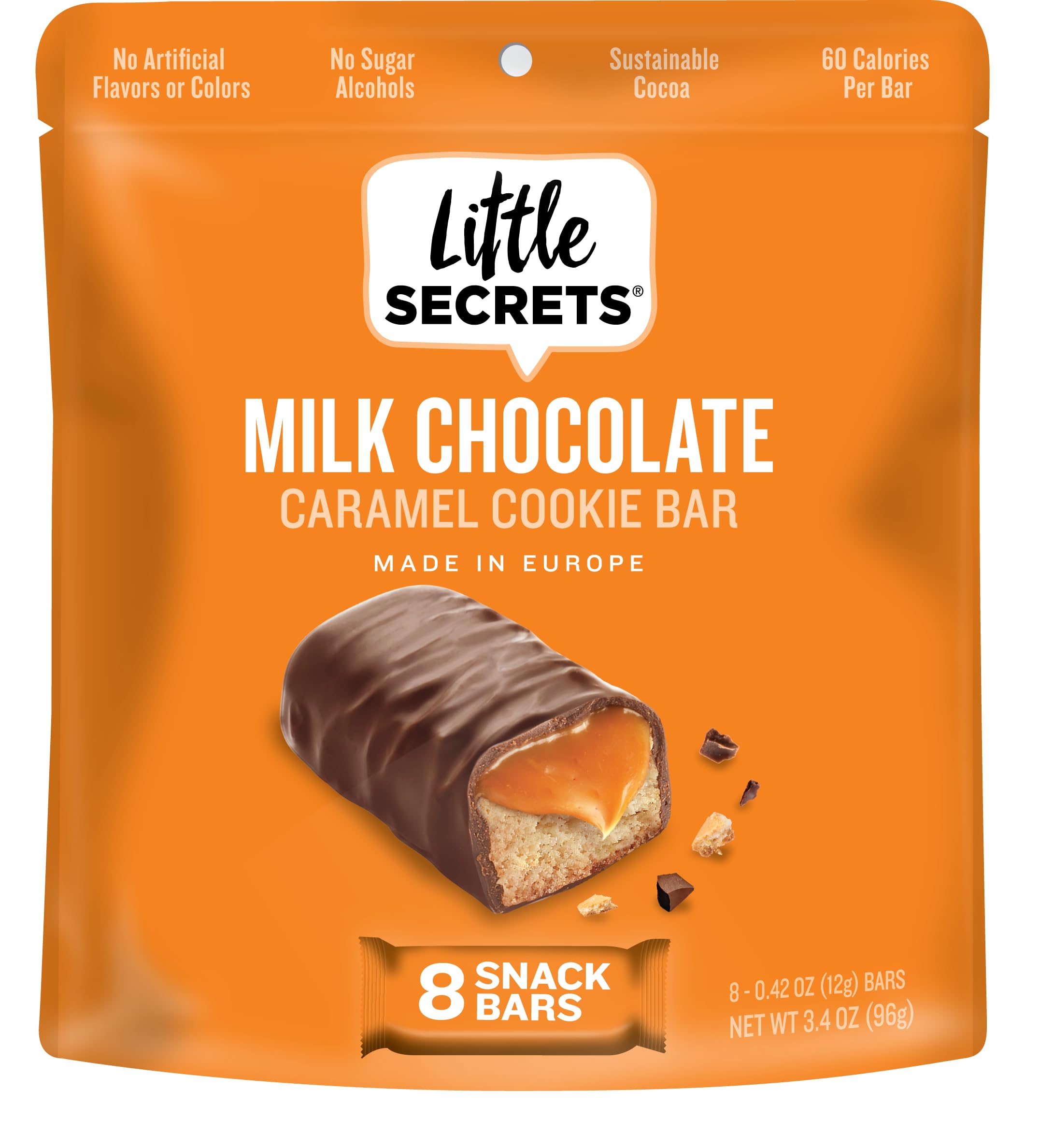 Little Secrets Milk Chocolate Caramel Cookie Bars | 8 Minis | Made in Europe | Nothing Artificial & No Sugar Alcohols | Sustainable Cocoa | 3.4 Ounce, Pack of 1