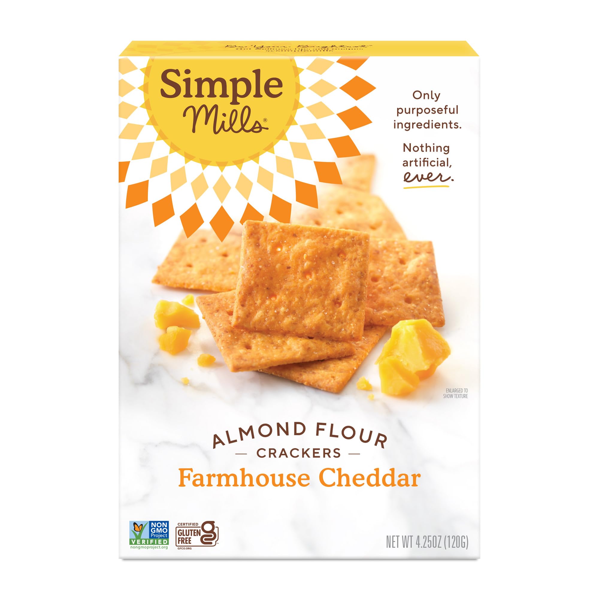 Simple Mills Almond Flour Crackers, Farmhouse Cheddar, 1pk, 4.25oz | Charcuterie And Cheese Board Ready, Clean Ingredients, Gluten Free, Grain Free, Corn Free, Vegan, Plant Based, Non-GMO