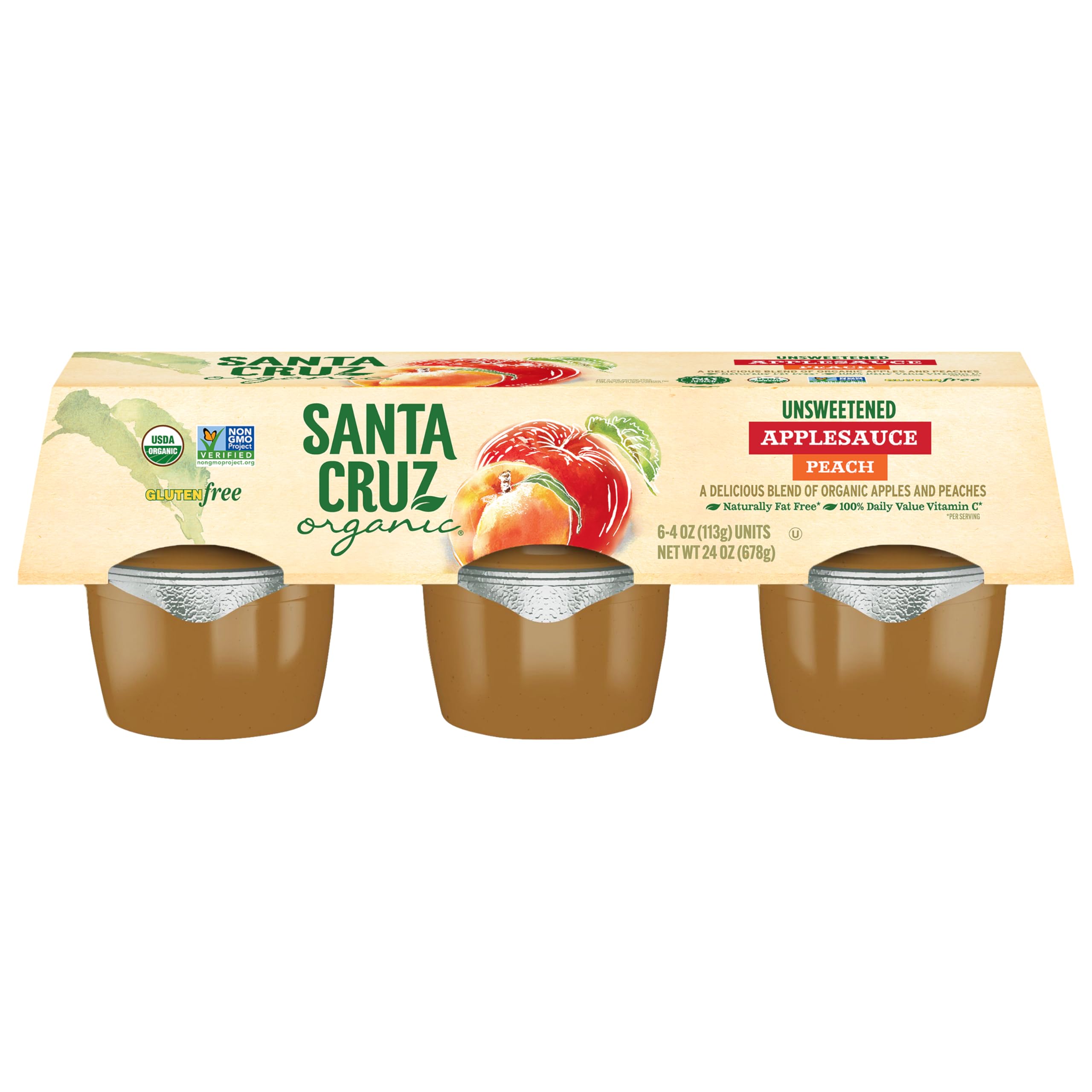 Santa Cruz Organic Apple Peach Sauce Cups, 6 x 4oz (Pack of 1)