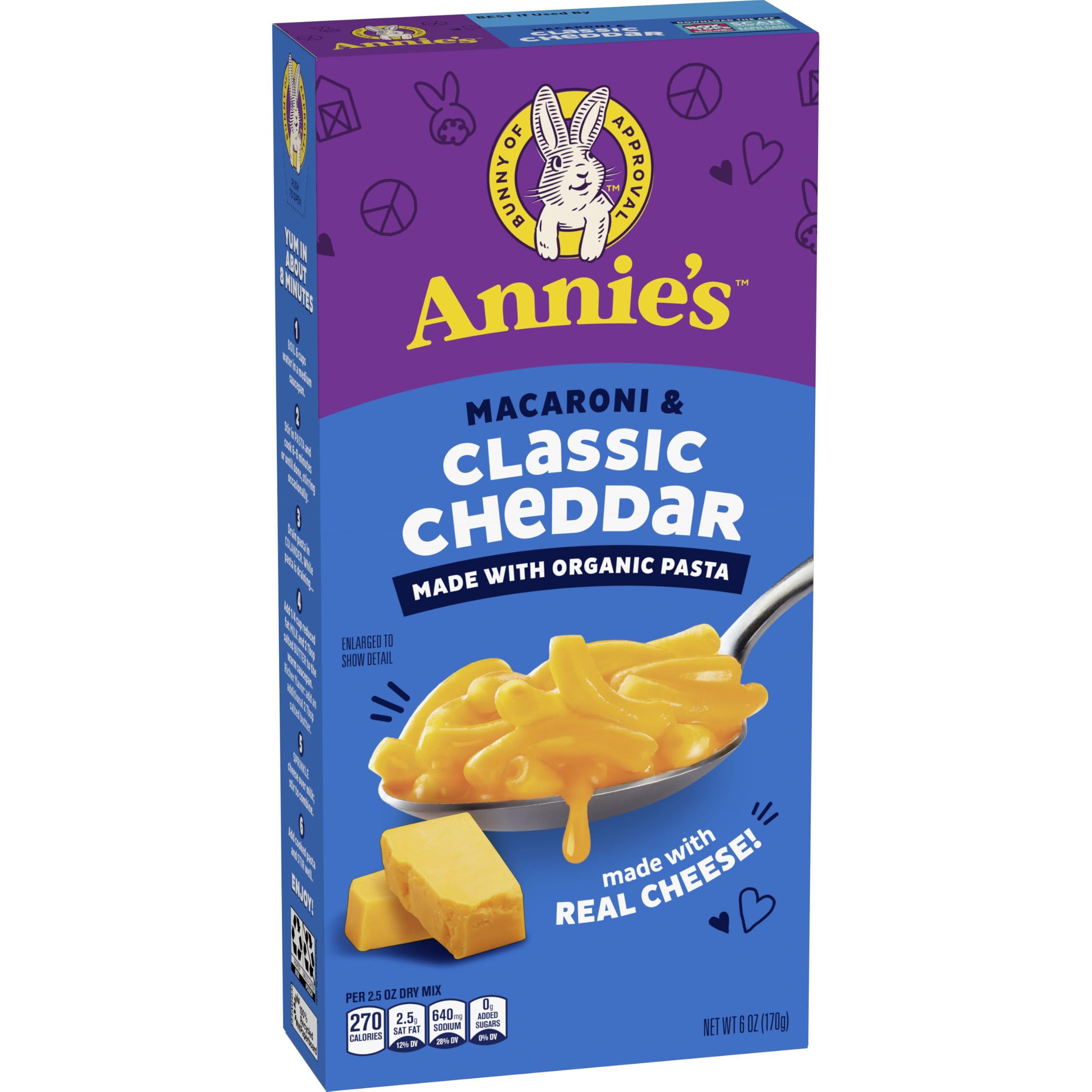 Annie's Classic Cheddar Mac & Cheese, 6 oz | Made with Organic Pasta and Real Cheese, No Artificial Flavors or Synthetic Colors, Ready in About 8 Minutes