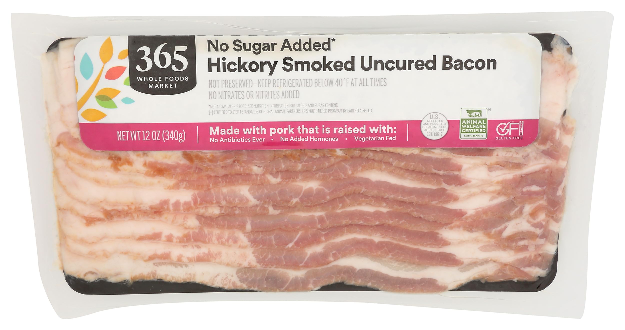 365 by Whole Foods Market No Sugar Added Uncured Pork Bacon, 12 OZ