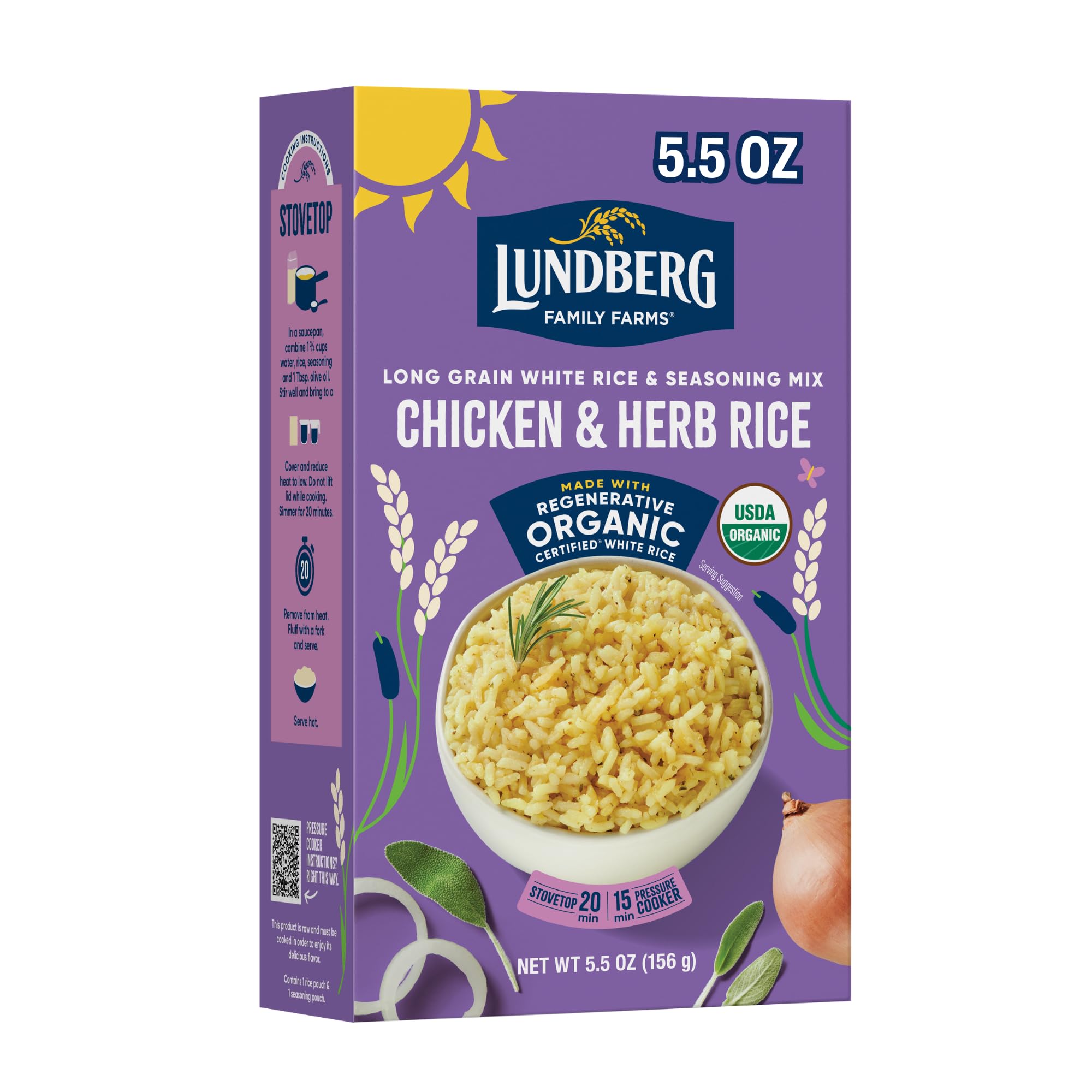 Lundberg Organic Chicken & Herb Seasoned Rice – Regenerative Organic Certified Long Grain White Rice & Seasoning Mix, Gluten Free, 5.5 Oz