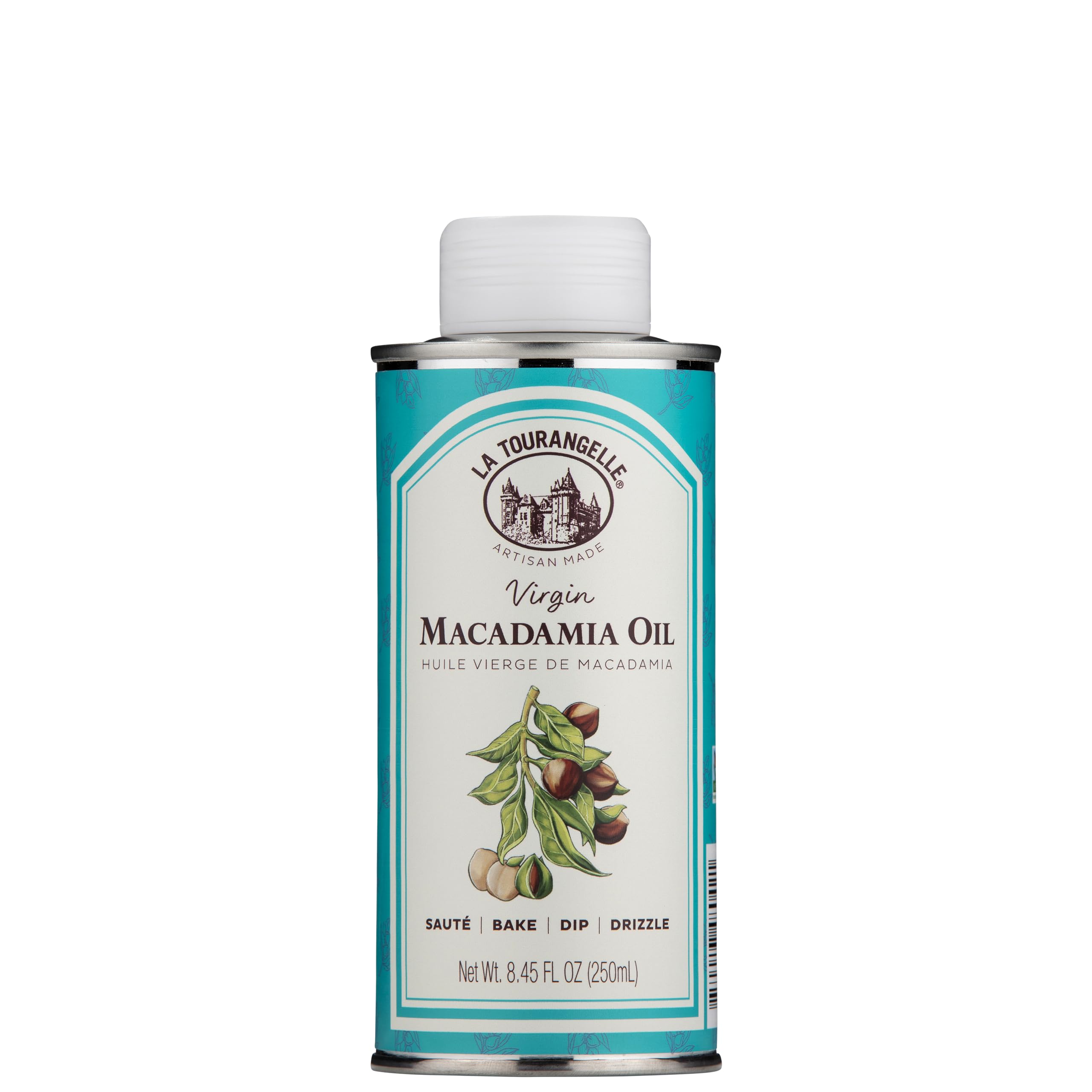 La Tourangelle Virgin Macadamia Nut Oil, High Smoke Point, 8.45 fl oz | Family-owned since 1867, High Heat For Cooking, Sauté, Stir-Fry, Roasting, Baking, or Face and Hair, Cold-Pressed, Non-GMO