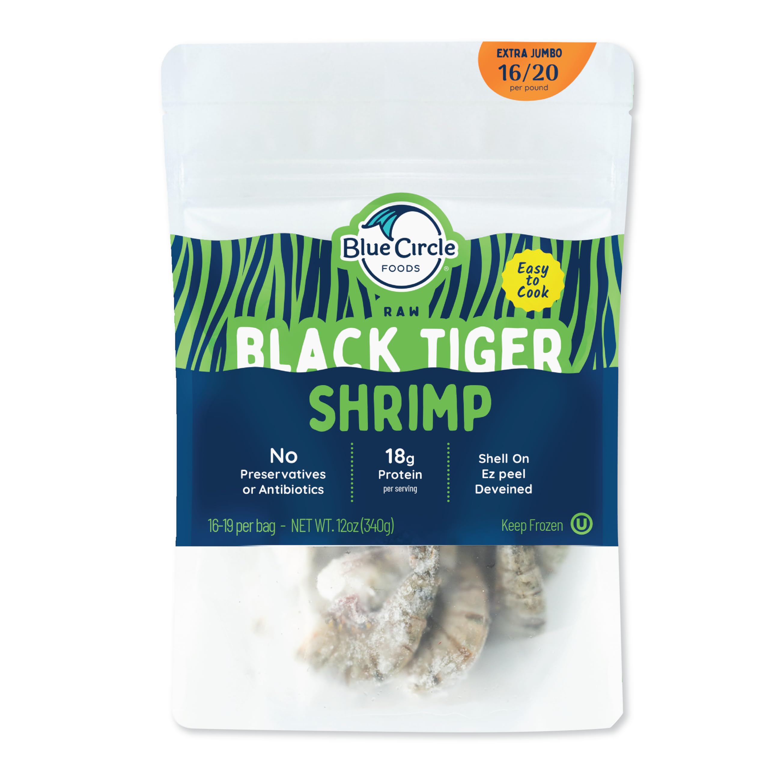 Blue Circle Foods Black Tiger Shrimp, 16/20 Per Pound, 12 Ounce (Frozen)