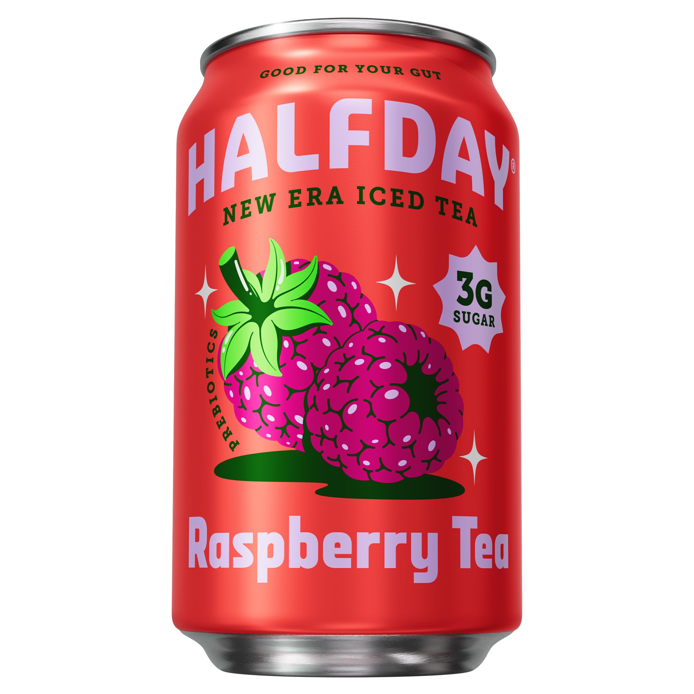 Prebiotic Raspberry Iced Tea Cans Supports Digestive Health & Gut Health 8g Plant Fiber & Prebiotics Gluten Free Paleo Low Calorie Low Sugar Organic Tea 12 Fl Oz, 355 mL