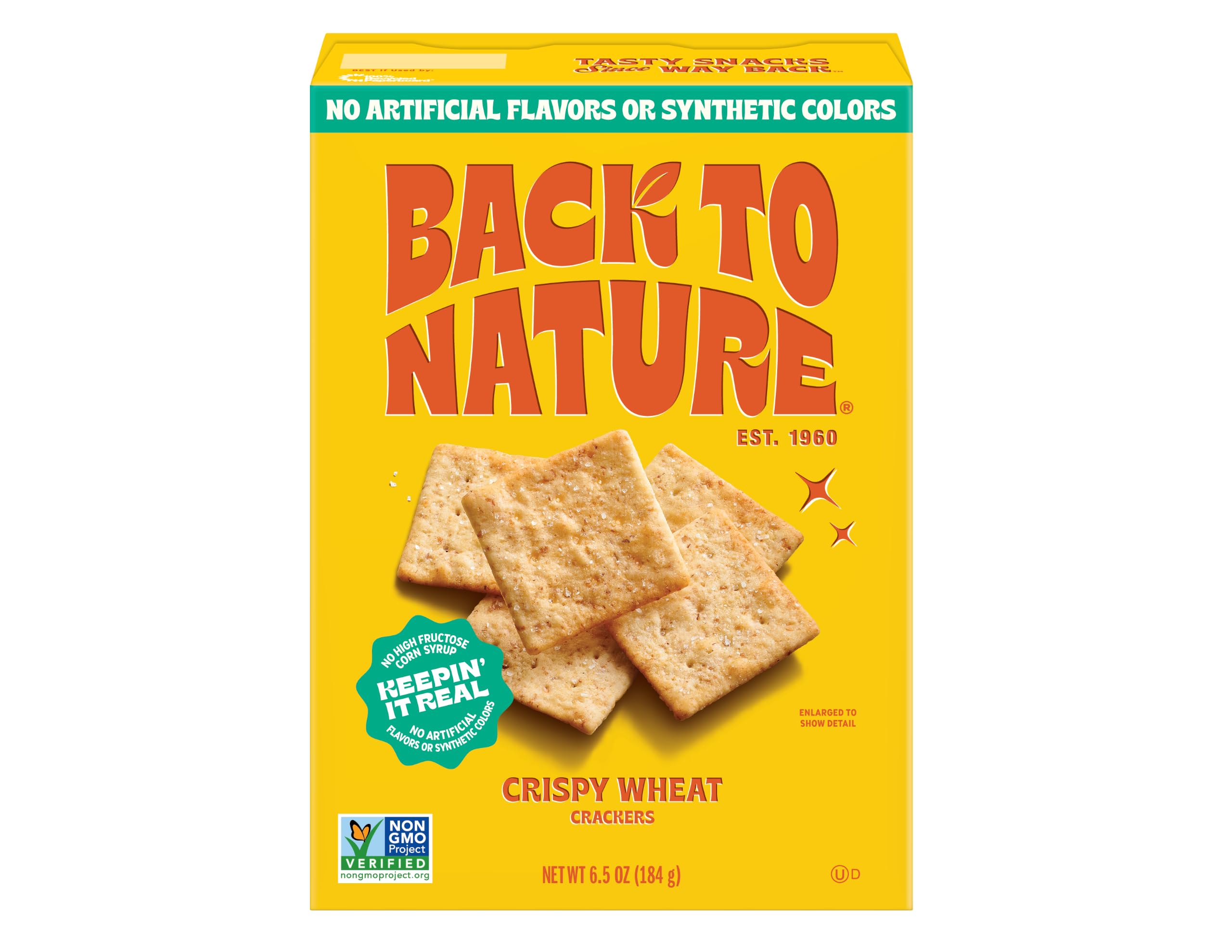 Back to Nature Crispy Wheat Crackers, Non GMO Plant Based Snack, 1pk | Kosher, No Dairy Added, Plant Based, Wheat Flour, Non GMO No High Fructose Corn Syrup No Artificials, Wholesome Snacks 6.5oz