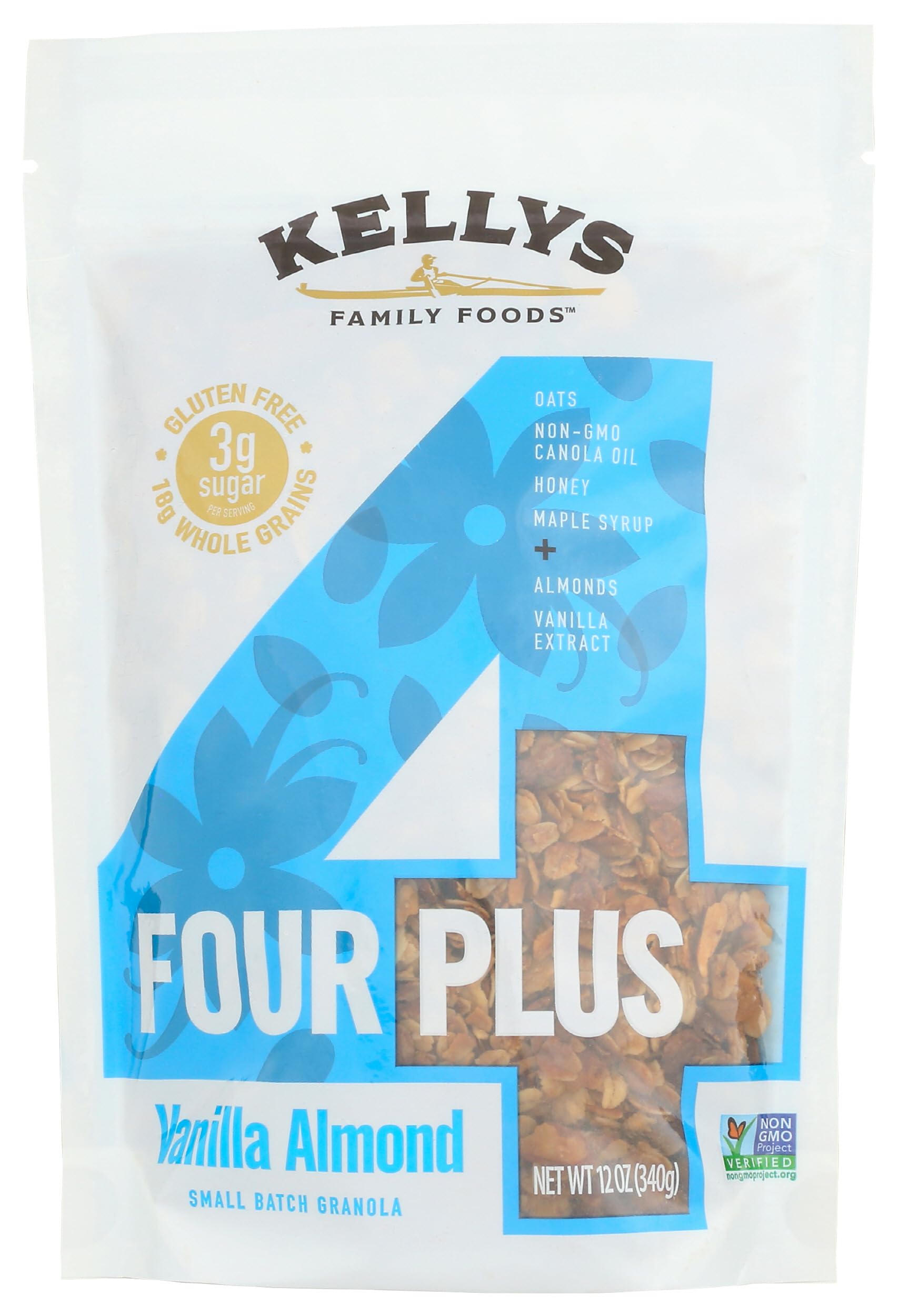 Kellys Four Plus Granola Granola Vanilla Almond, 12 OZ