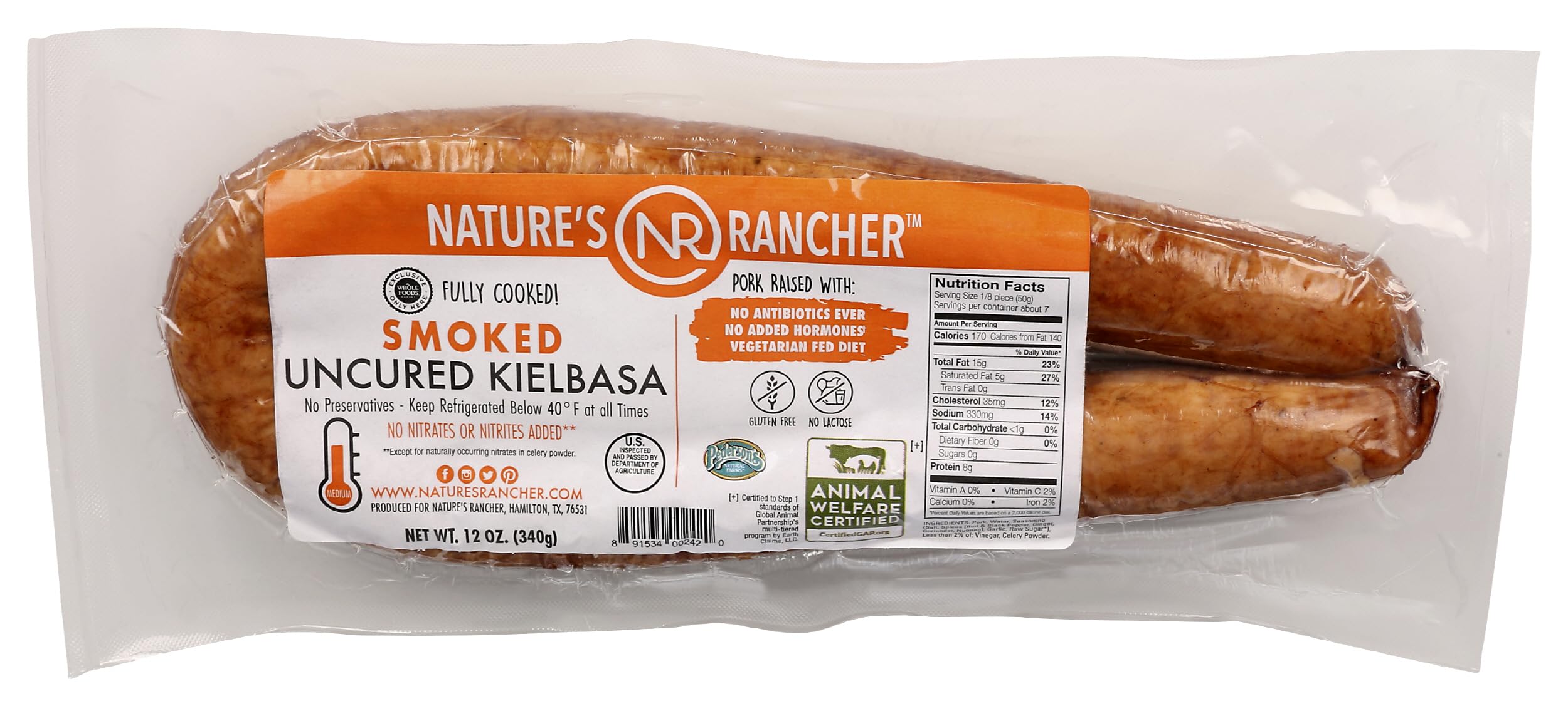 Natures Rancher, Pork Sausage Kielbasa Uncured Smoked Step 1, 12 Ounce