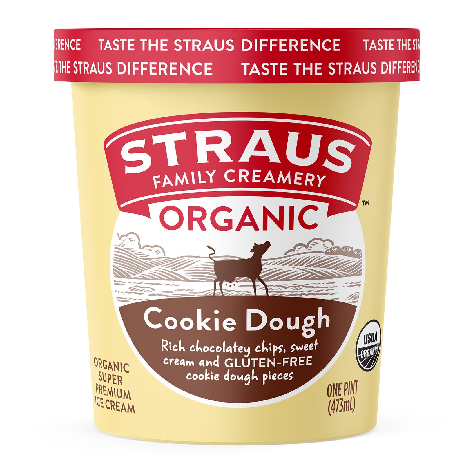 Straus Family Creamery Organic Super Premium Cookie Dough Ice Cream, Gluten-Free Cookie Dough, 16oz