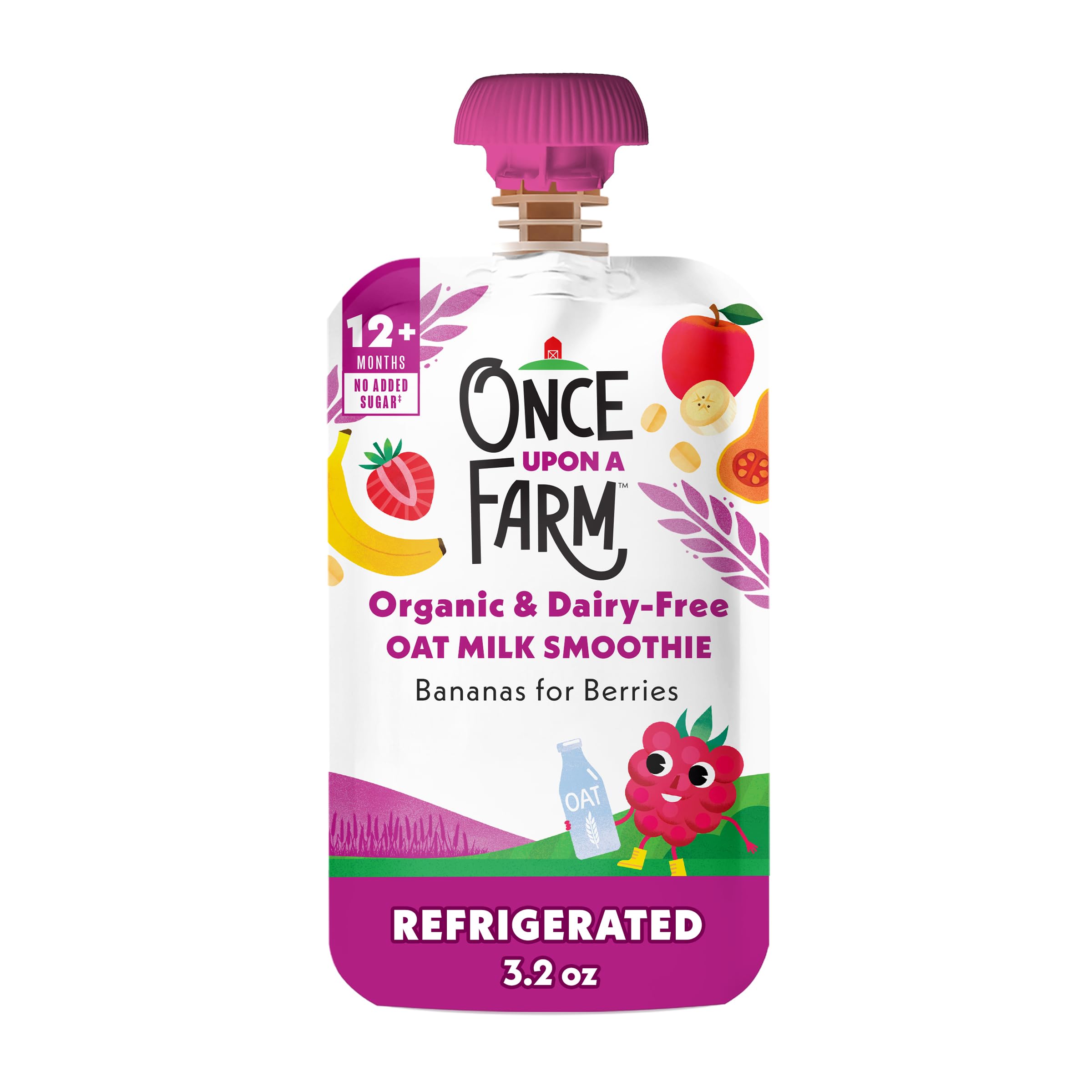 Once Upon a Farm Oat Milk Smoothie Bananas for Berries Organic Snack Pouch, 3.2oz