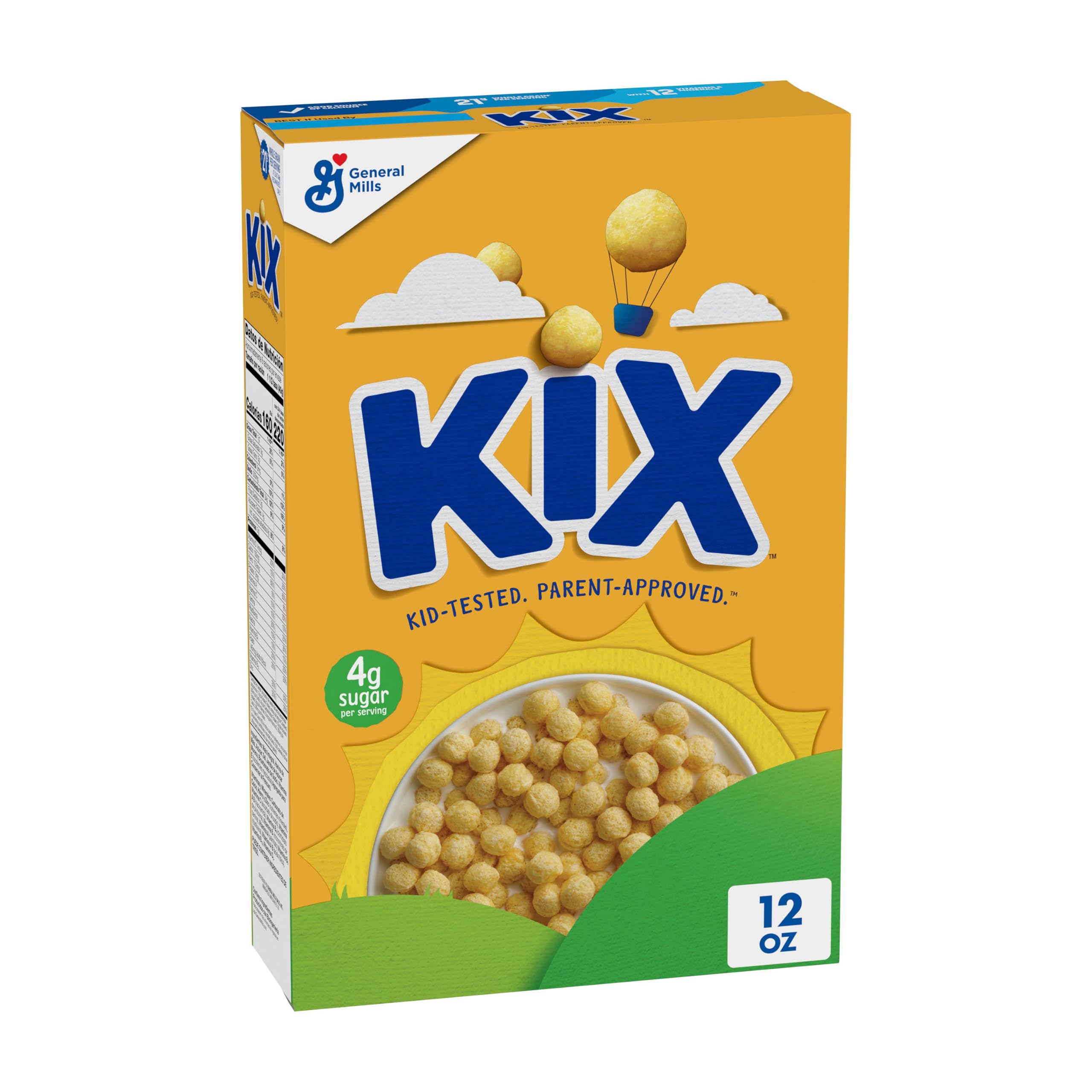Kix Whole Grain Breakfast Cereal, Corn Cereal Puffs, 12 oz | Crispy Corn Puffs, Good Source of Calcium, 12 Vitamins & Minerals, No Artificial Colors or Flavors