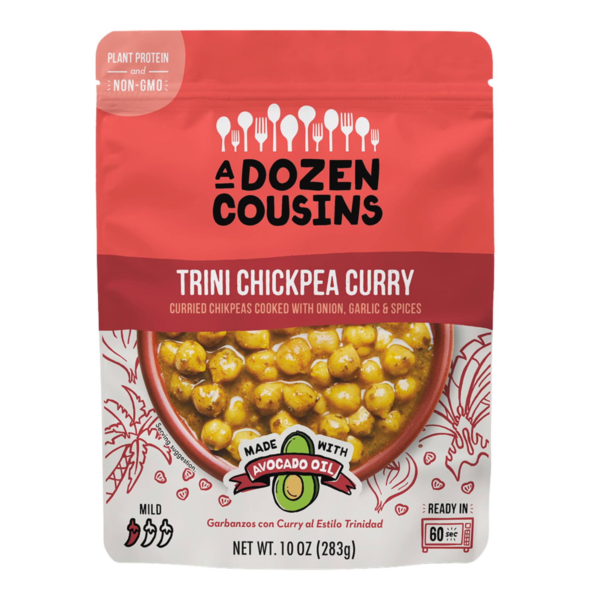 A Dozen Cousins Trini Chickpea Curry, 1-pack, Meals Ready to Eat, Vegan and Non-GMO Seasoned Beans Made with Avocado Oil