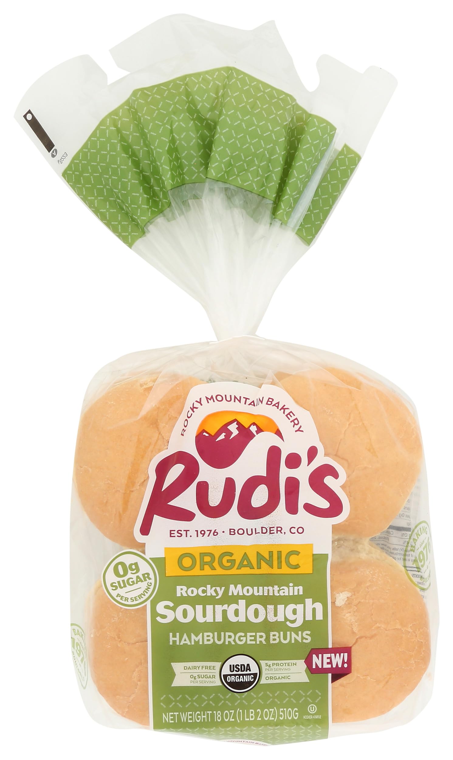 Rudis Bakery, Buns Hamburger Sourdough Organic, 18 Ounce