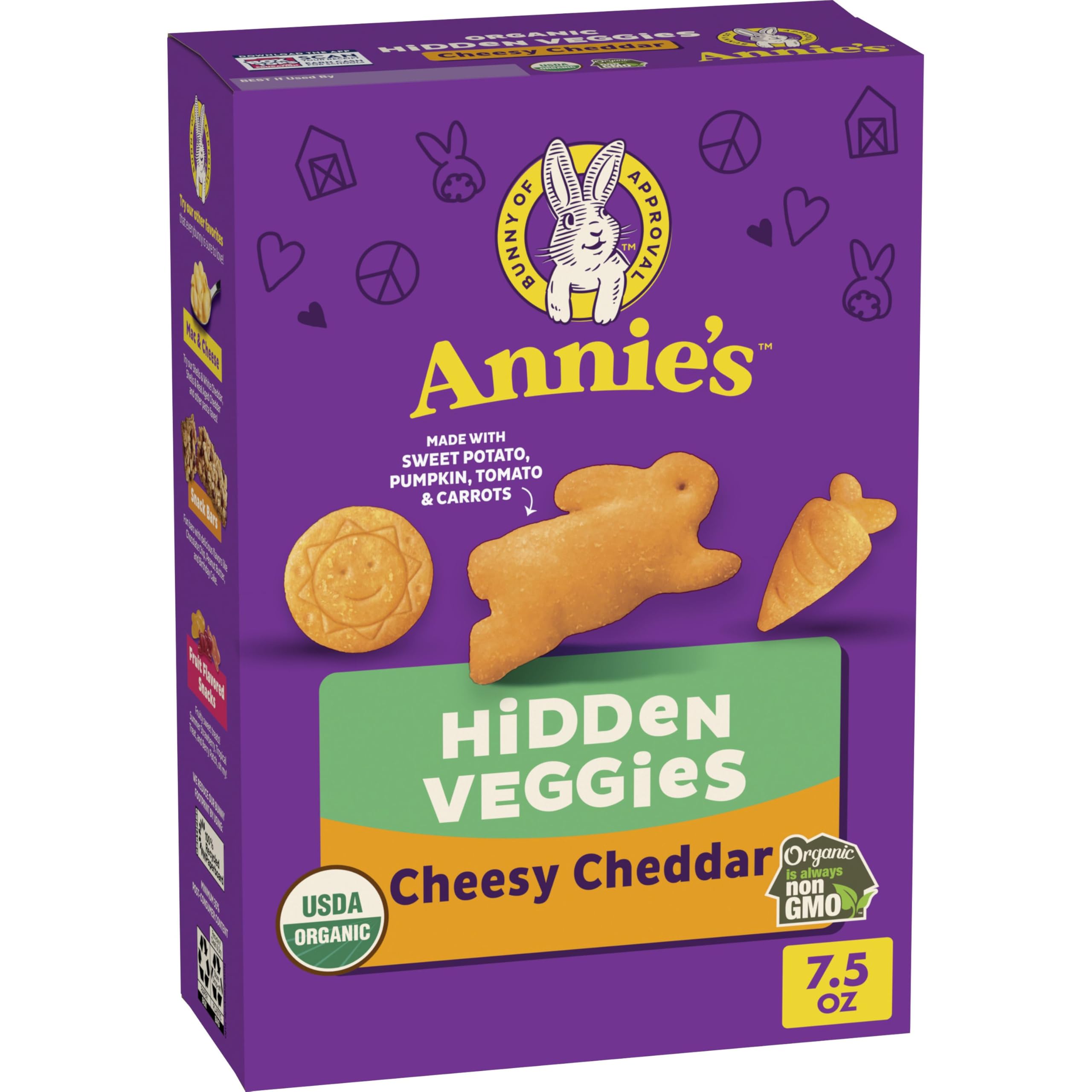 Annie's Organic Cheesy Cheddar Crackers with Hidden Veggies, 7.5 oz | Made with Sweet Potato, Pumpkin, Tomato and Carrots, USDA Organic and Non-GMO