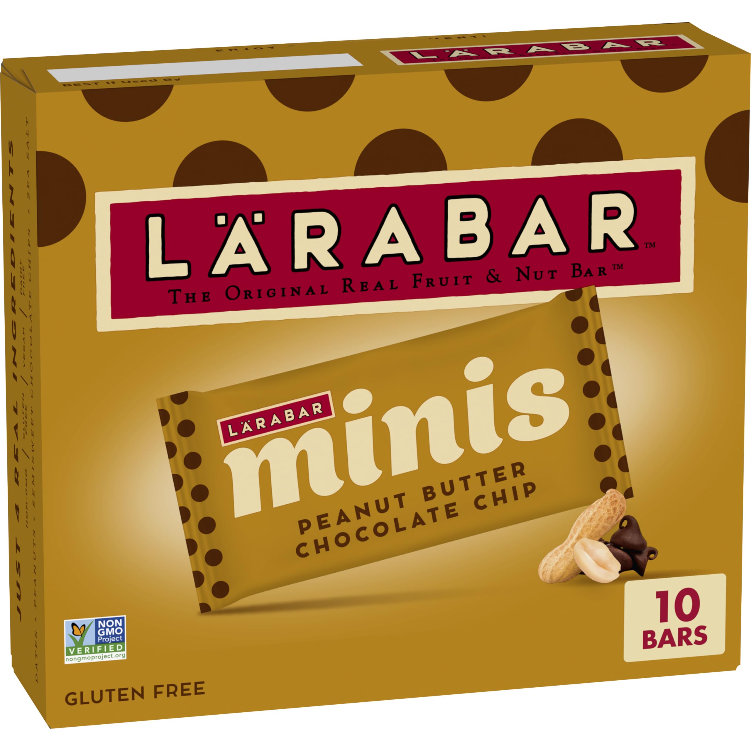 Larabar Minis Peanut Butter Chocolate Chip Fruit & Nut Bars, 10 ct, 7.8 oz | Gluten-Free, Vegan, Dairy Free, Non-GMO Project Verified, 4 Ingredients, Fair Trade Certified Chocolate Chips