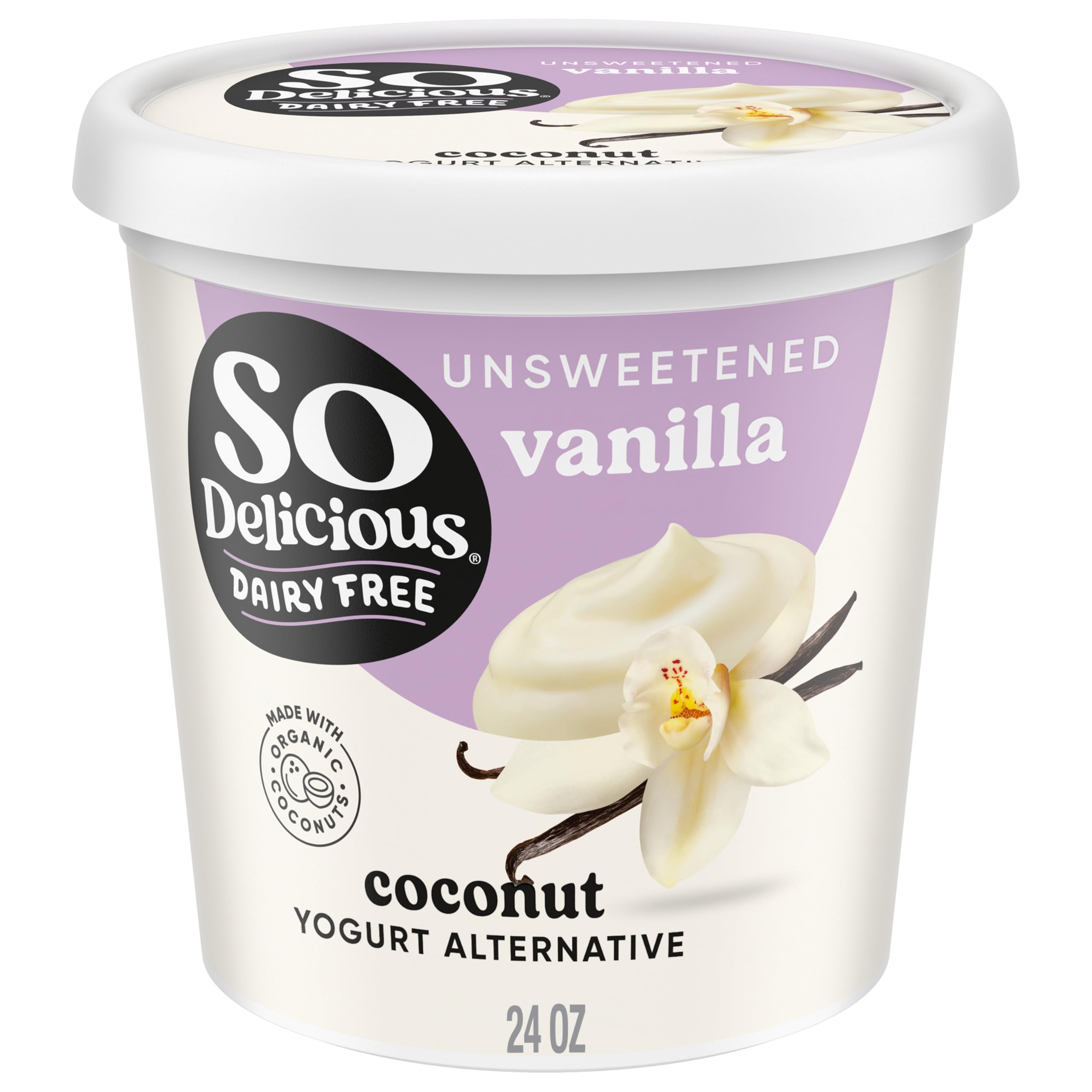So Delicious Dairy Free Coconut Milk Yogurt Alternative, Unsweetened, Vanilla, Vegan, Gluten Free, Non-GMO, Creamy Plant Based Yogurt Alternative, 24 oz Container