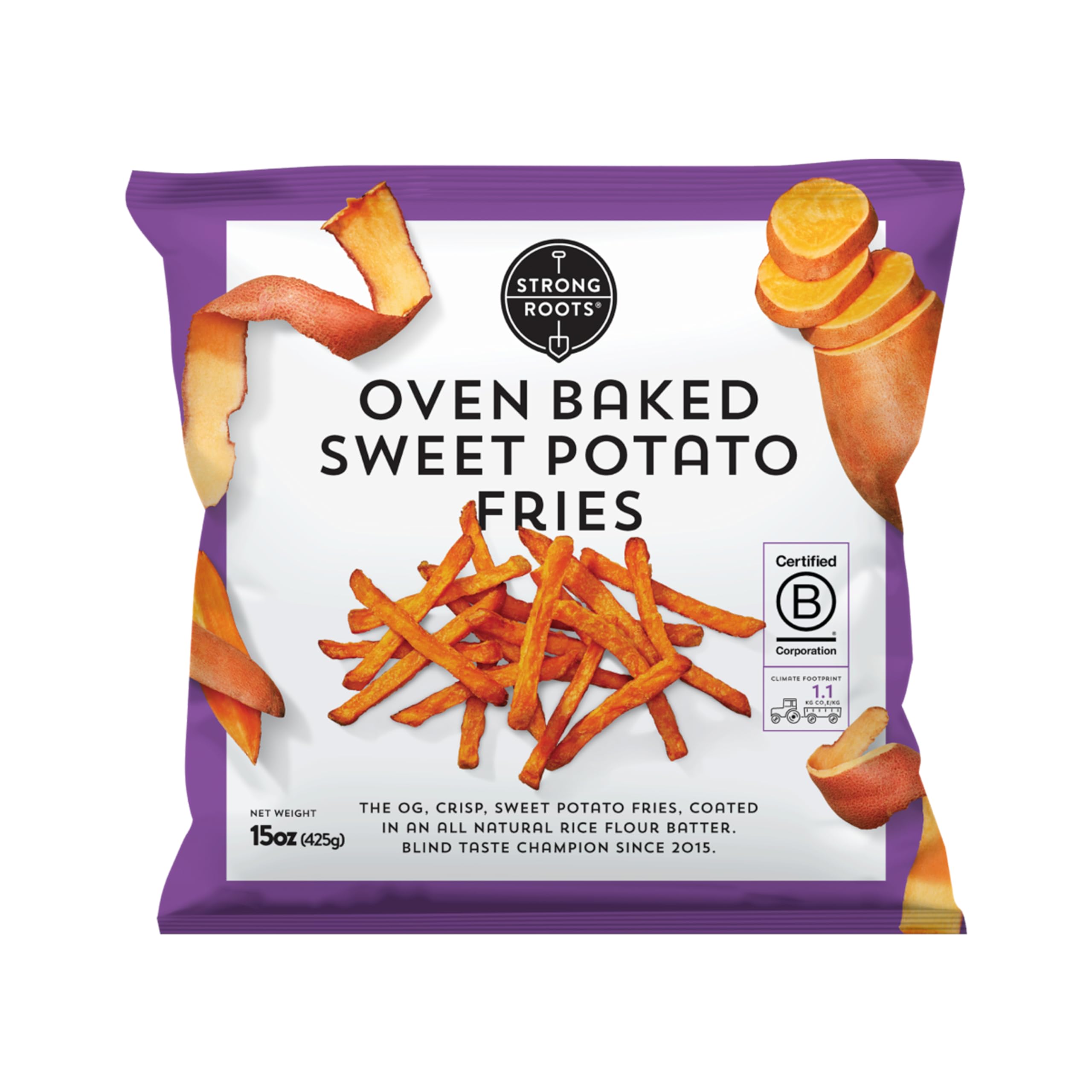 Strong Roots Oven Baked Sweet Potato Fries, 15 oz., Vegan & Gluten Free, Low in Sugar, Salt & Saturated Fat, No Trans Fat