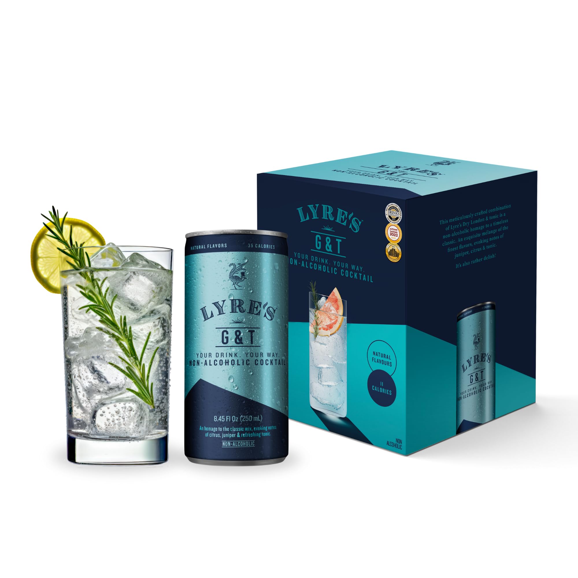 Lyre’s G&T 4-Pack, Non Alcoholic Gin and Tonic, Ready-to-Drink Mocktails | 4 x 8.45 Fl Oz cans; low-calorie gin and tonic alternative, ready to drink chilled; gluten free