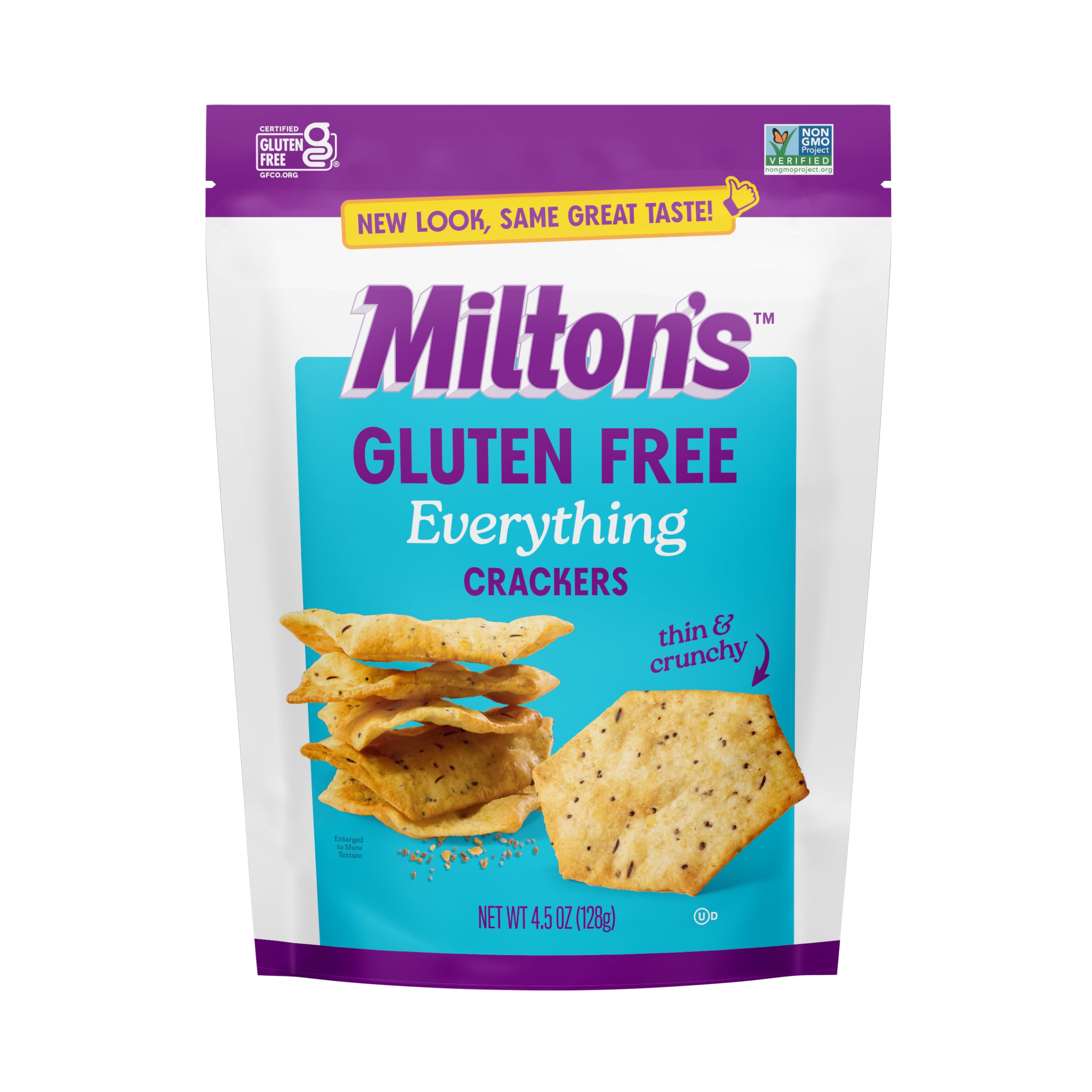 Milton's Gluten Free Crackers, Everything - Everything Bagel Inspired, Non-GMO Project Verified, Kosher, Certified Gluten Free Snack, 7 Grains In Every Bite - 4.5 Oz