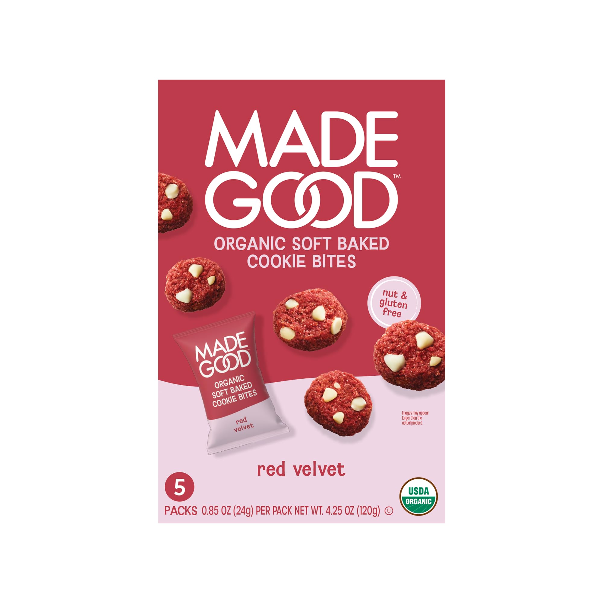 MadeGood Red Velvet Soft-Baked Cookies, 0.85oz Each, Organic Snacks