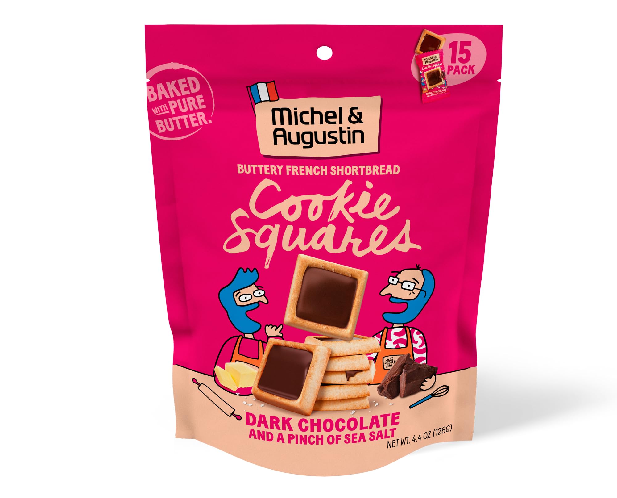 Michel & Augustin Dark Chocolate Sea Salt Shortbread Cookies, 15ct Bag