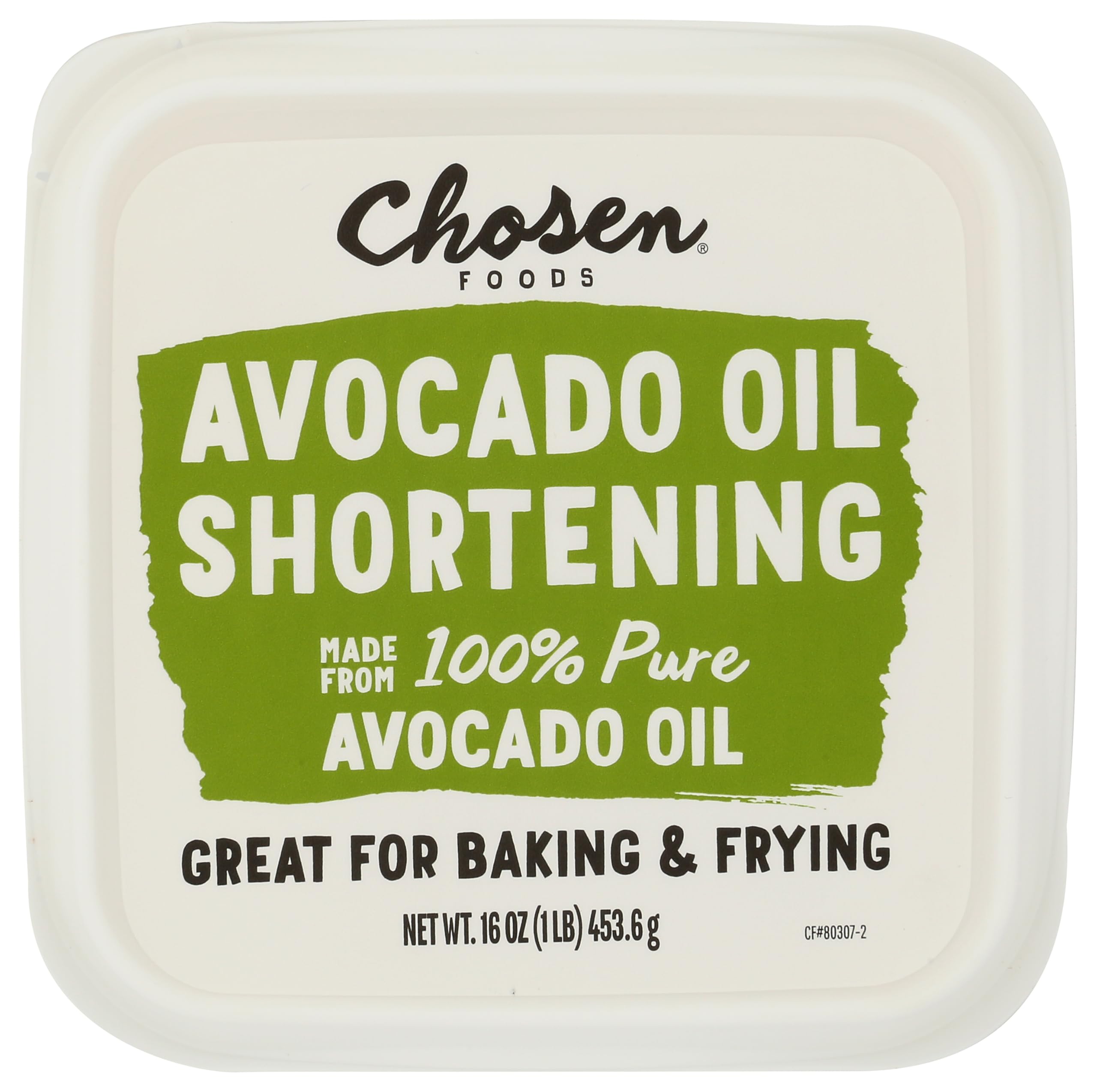 Chosen Foods Avocado Oil, Shortening 16 Oz - All Purpose Baking & Frying Shortening made from 100% pure avocados - Non-GMO, Gluten-Free, Keto Friendly - (Pack Of 1)