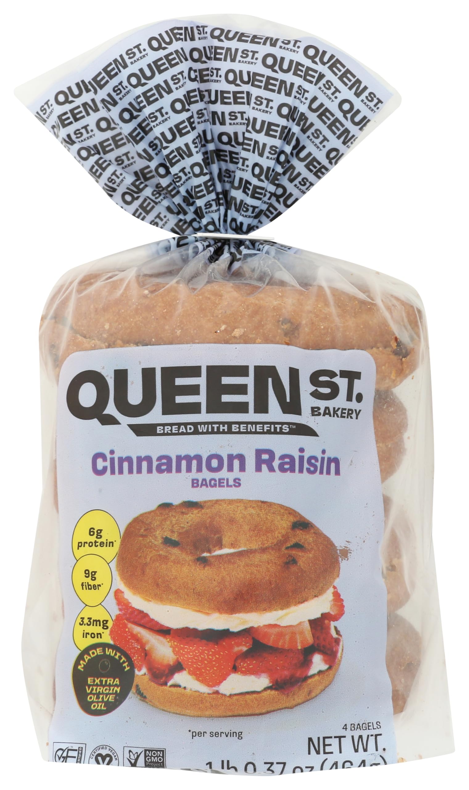 Queen St. Bakery Cinnamon Raisin Superfood Bagels – Vegan, Protein & Fibre, Gluten-Free, Allergen Free Bagels – 4 Count
