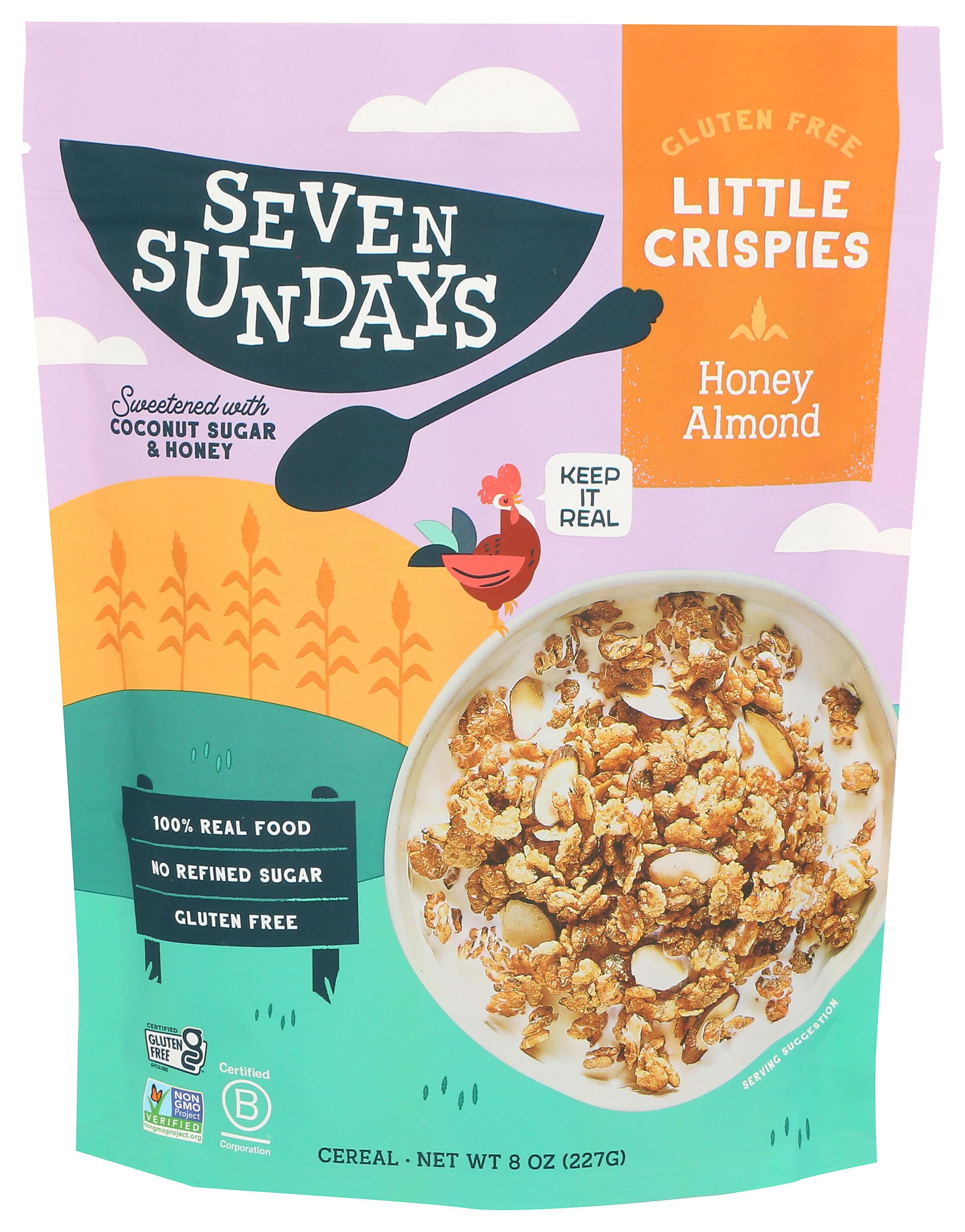 Seven Sundays Little Crispies Cereal, High Protein, Gluten-Free Kids Snack & Breakfast – Made with Real Ingredients, No Sugar Alcohols – Healthy Alternative for Breakfast, 8 oz Bag, Honey Almond